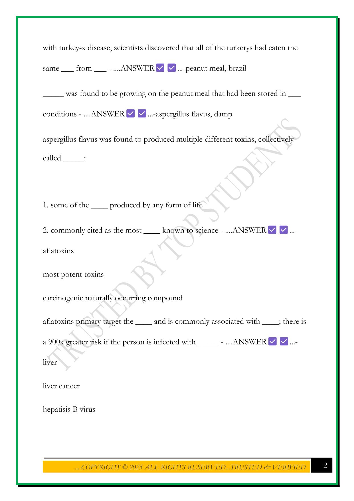 BESC 204 – MYCOTOXINS EXAM 2025 QUESTIONS AND ANSWERS