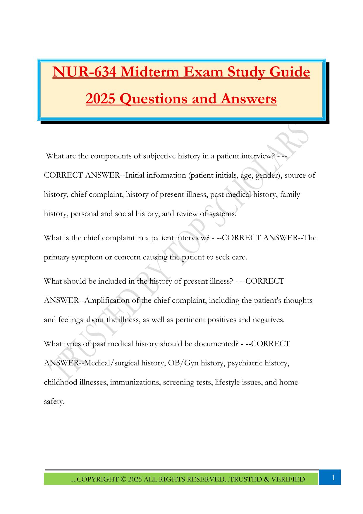NUR-634 Midterm Exam Study Guide 2025 Questions and Answers