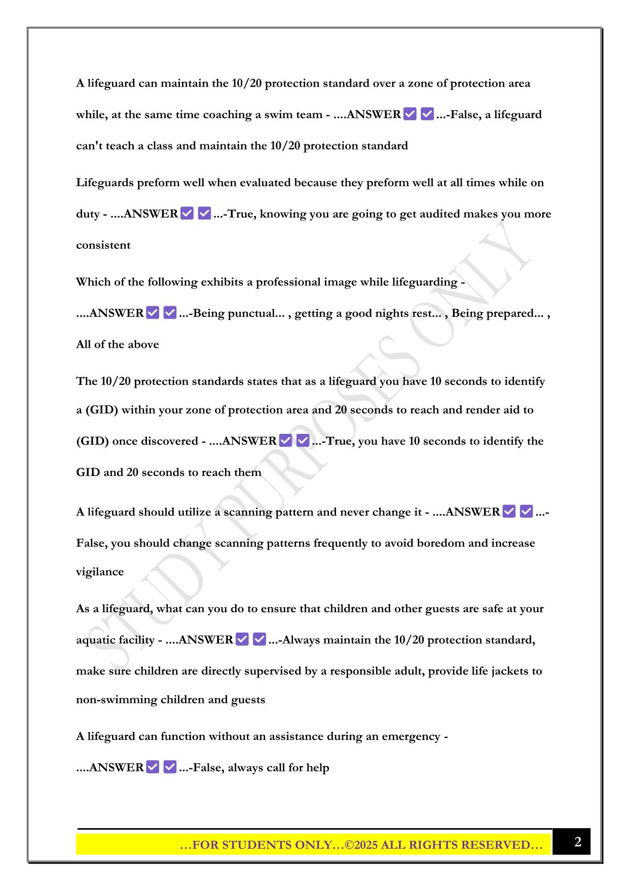 Ellis and associates Lifeguard test 2025 Questions and Answers