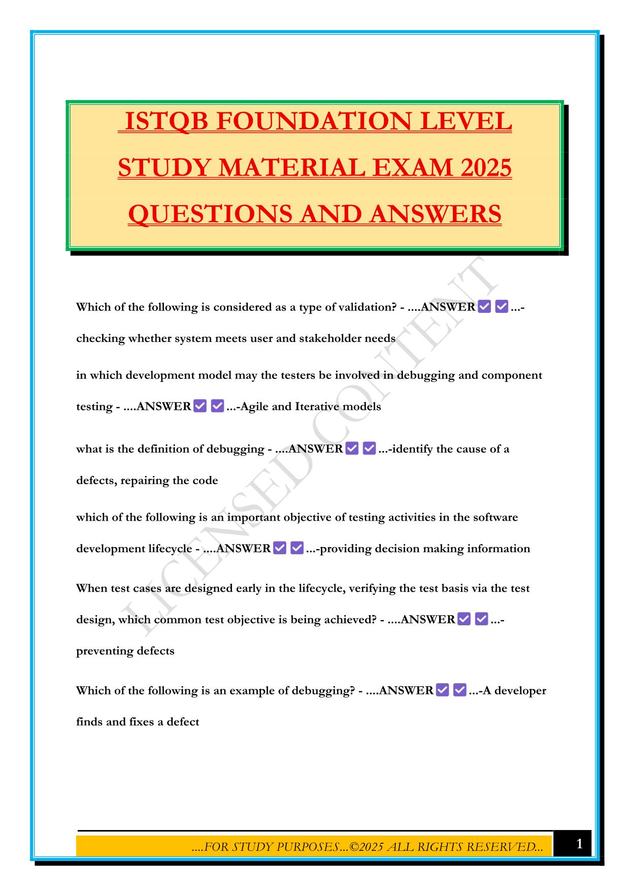 ISTQB FOUNDATION LEVEL STUDY MATERIAL EXAM 2025 QUESTIONS AND ANSWERS