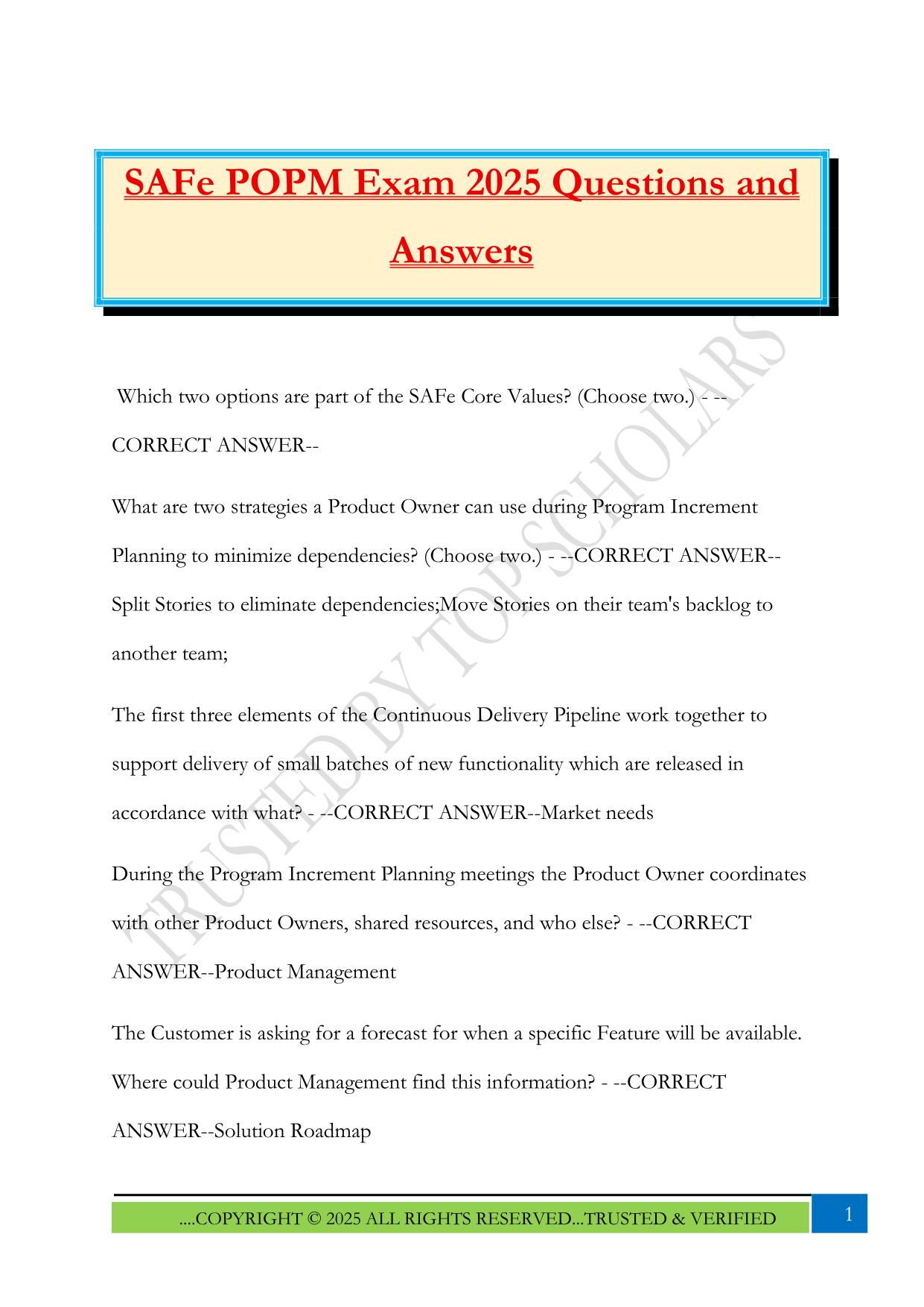 SAFe POPM Exam 2025 Questions and Answers