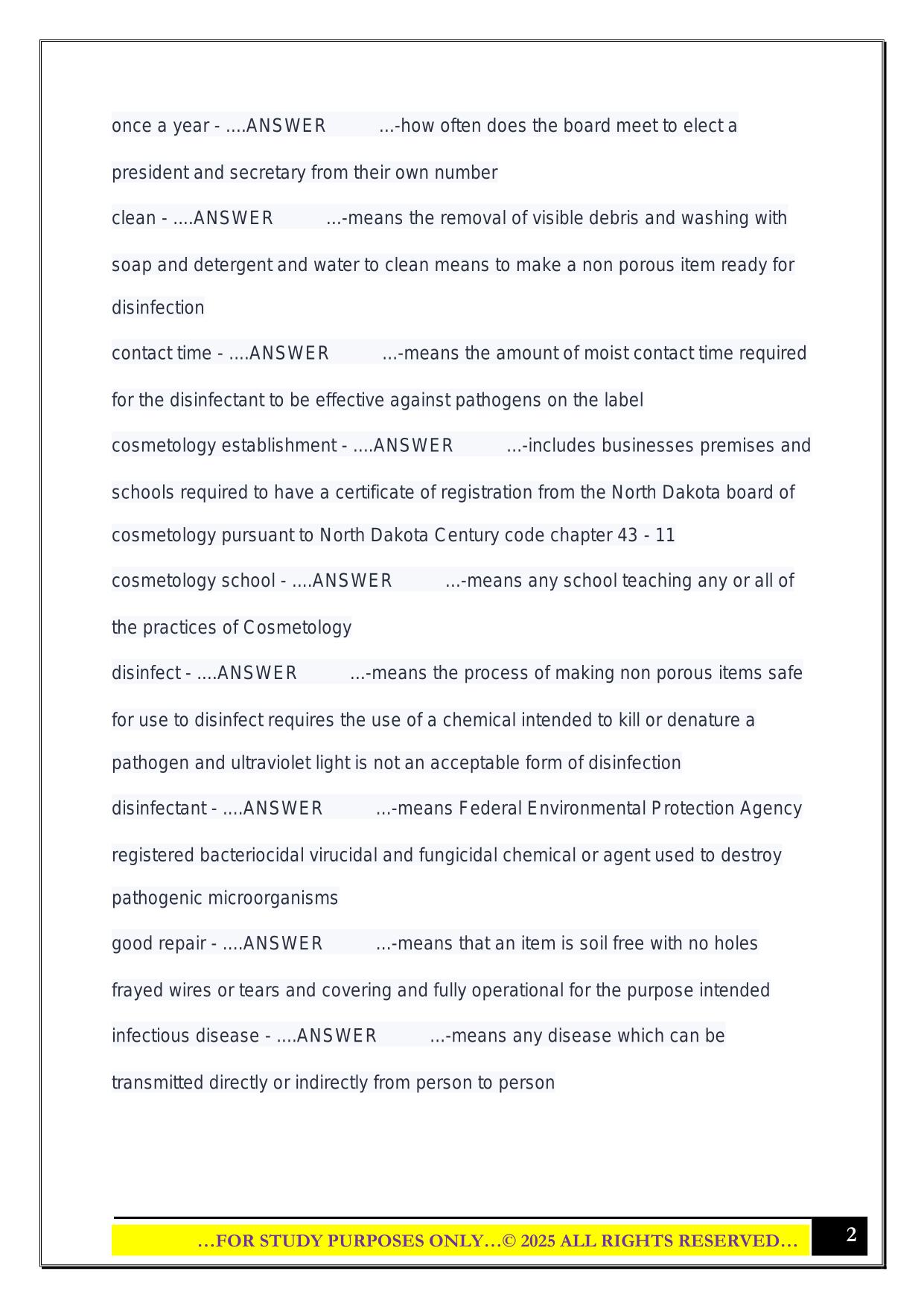 ND Board of Cosmetology Laws, Rules & Regulations Full Study Guide 2025 Questions and Answers