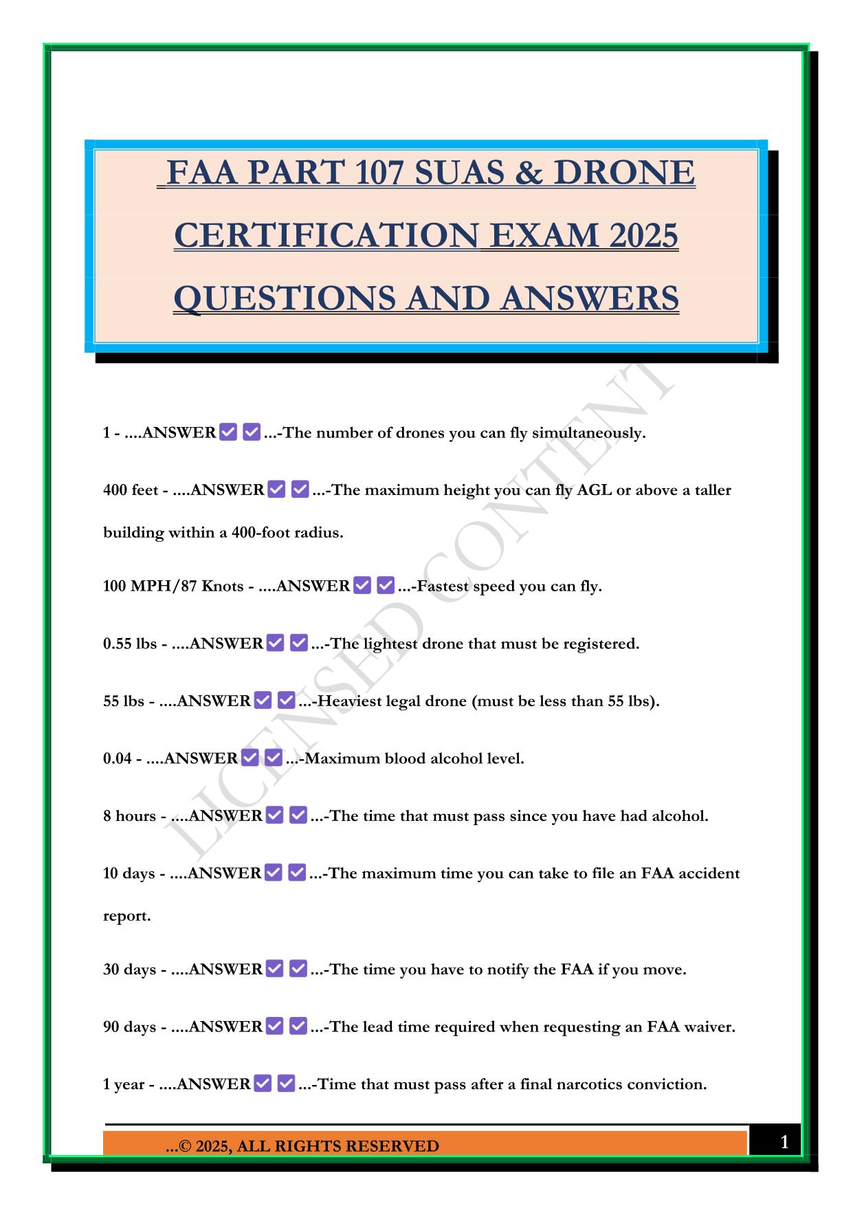FAA PART 107 SUAS & DRONE CERTIFICATION EXAM 2025 QUESTIONS AND ANSWERS