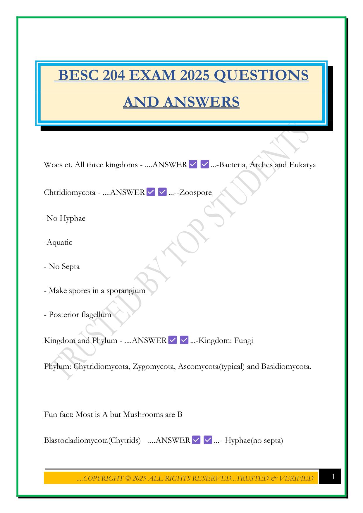 BESC 204 EXAM 2025 QUESTIONS AND ANSWERS