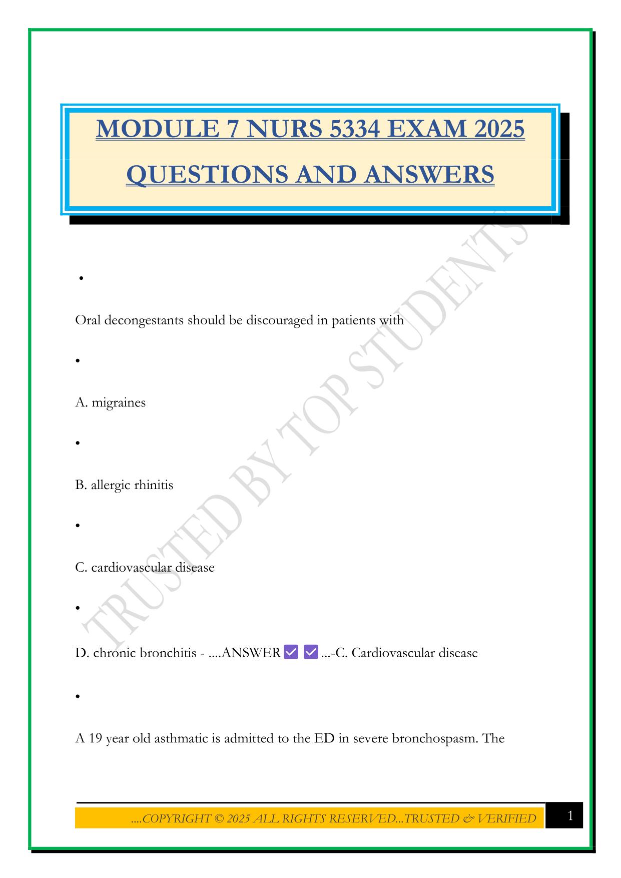 MODULE 7 NURS 5334 EXAM 2025 QUESTIONS AND ANSWERS