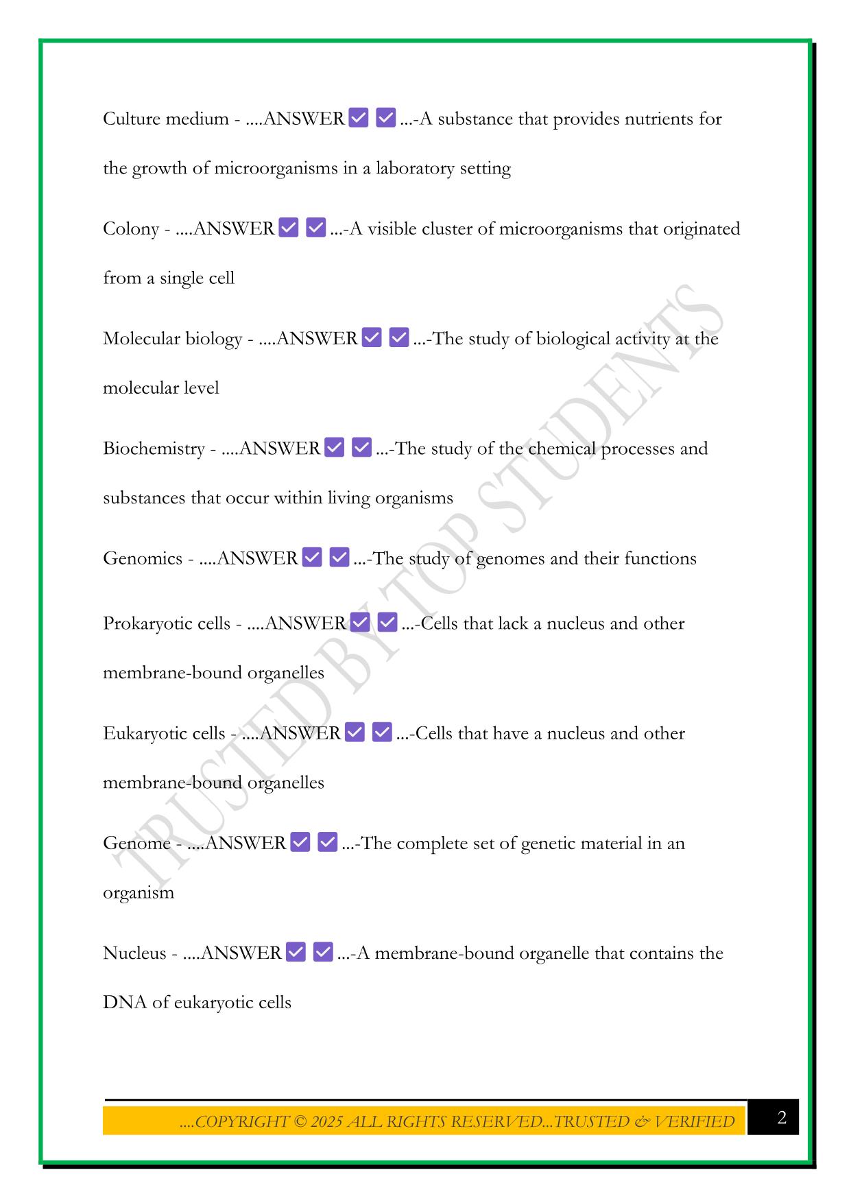 BROCK BIOLOGY OF MICROORGANISMS (CHAPTER 1) EXAM 2025 QUESTIONS AND ANSWERS