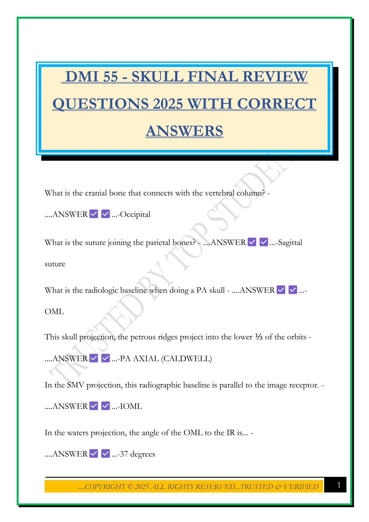 DMI 55 - SKULL FINAL REVIEW QUESTIONS 2025 WITH CORRECT ANSWERS
