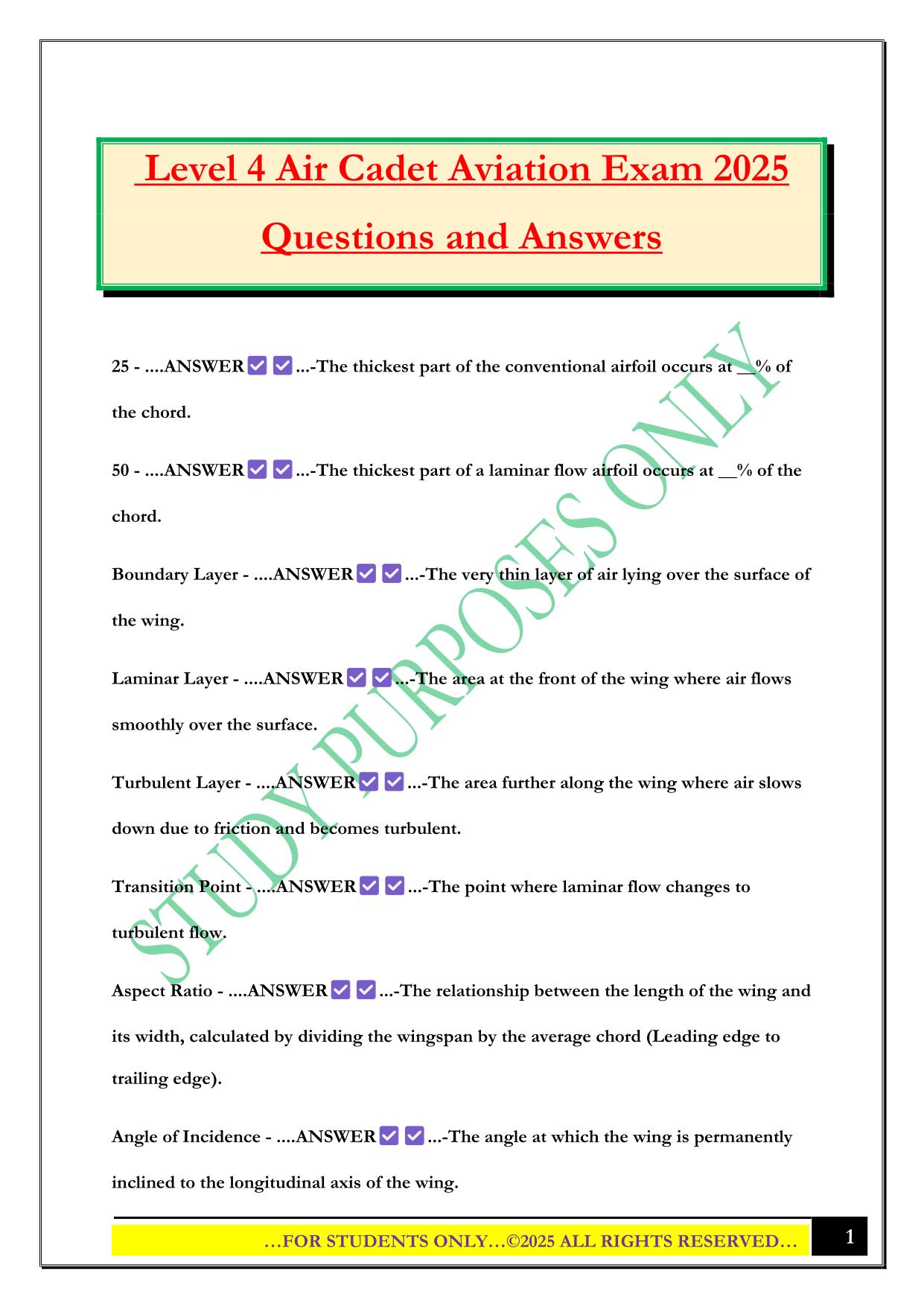Level 4 Air Cadet Aviation Exam 2025 Questions and Answers