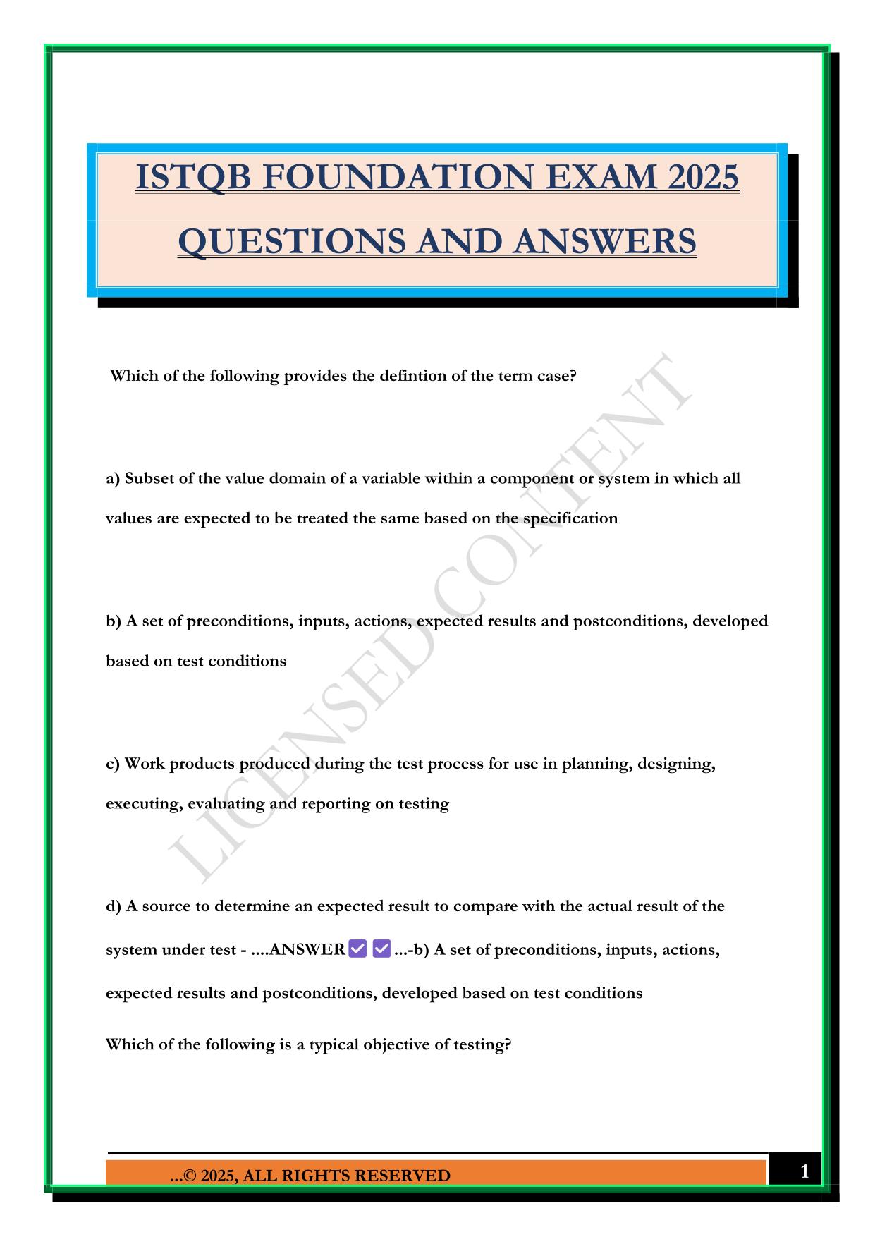 ISTQB FOUNDATION EXAM 2025 QUESTIONS AND ANSWERS