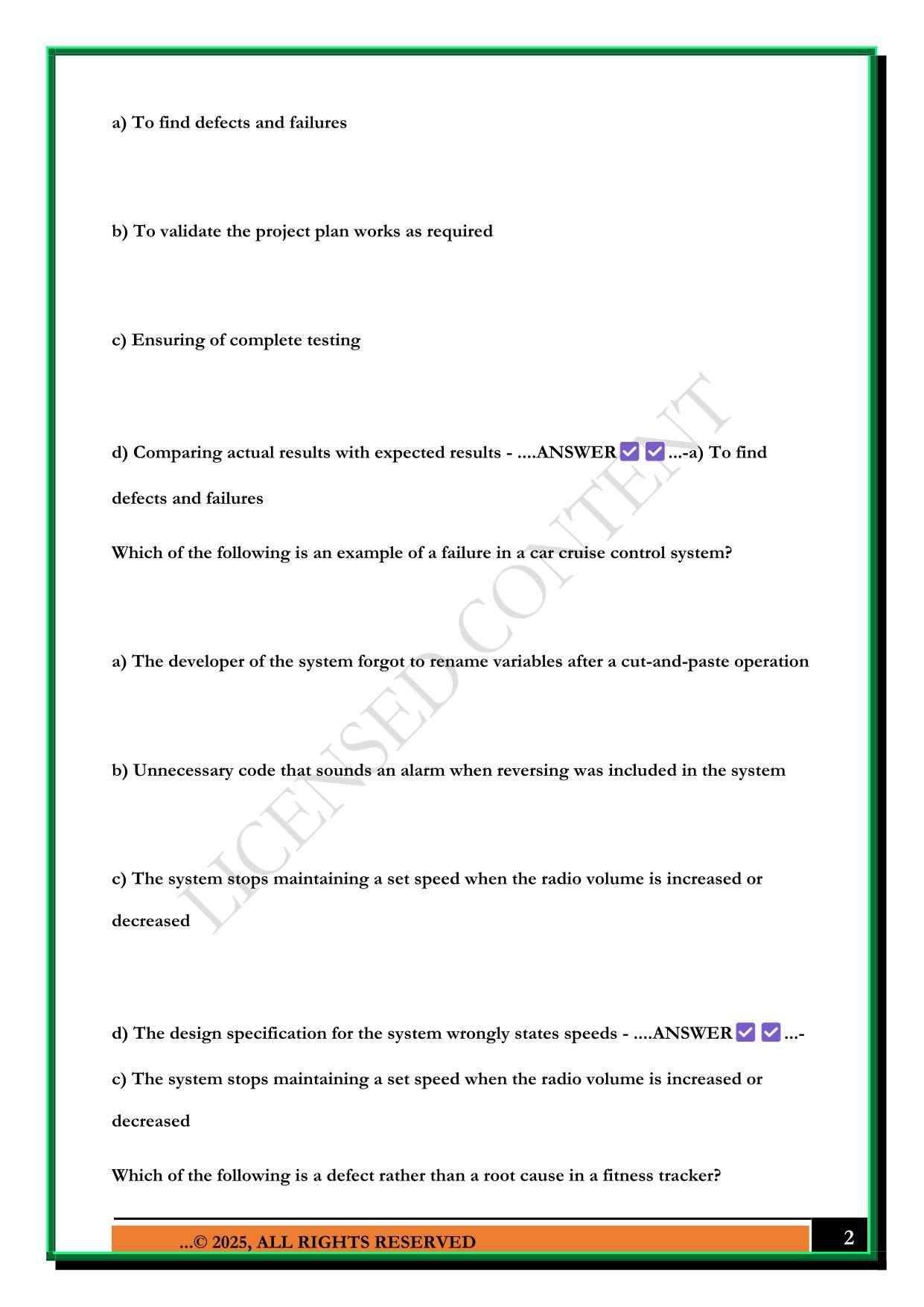 ISTQB FOUNDATION EXAM 2025 QUESTIONS AND ANSWERS