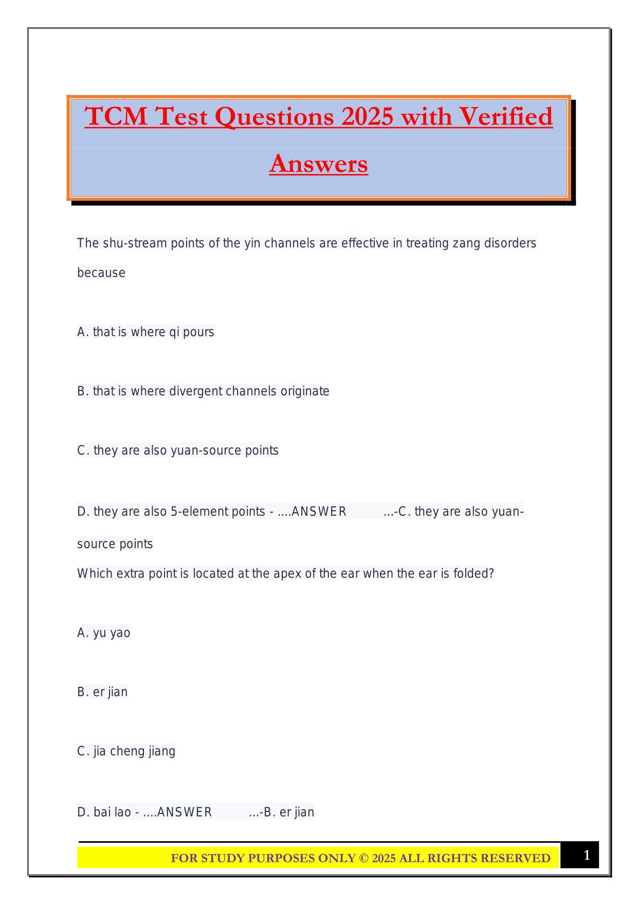 TCM Test Questions 2025 with Verified Answers