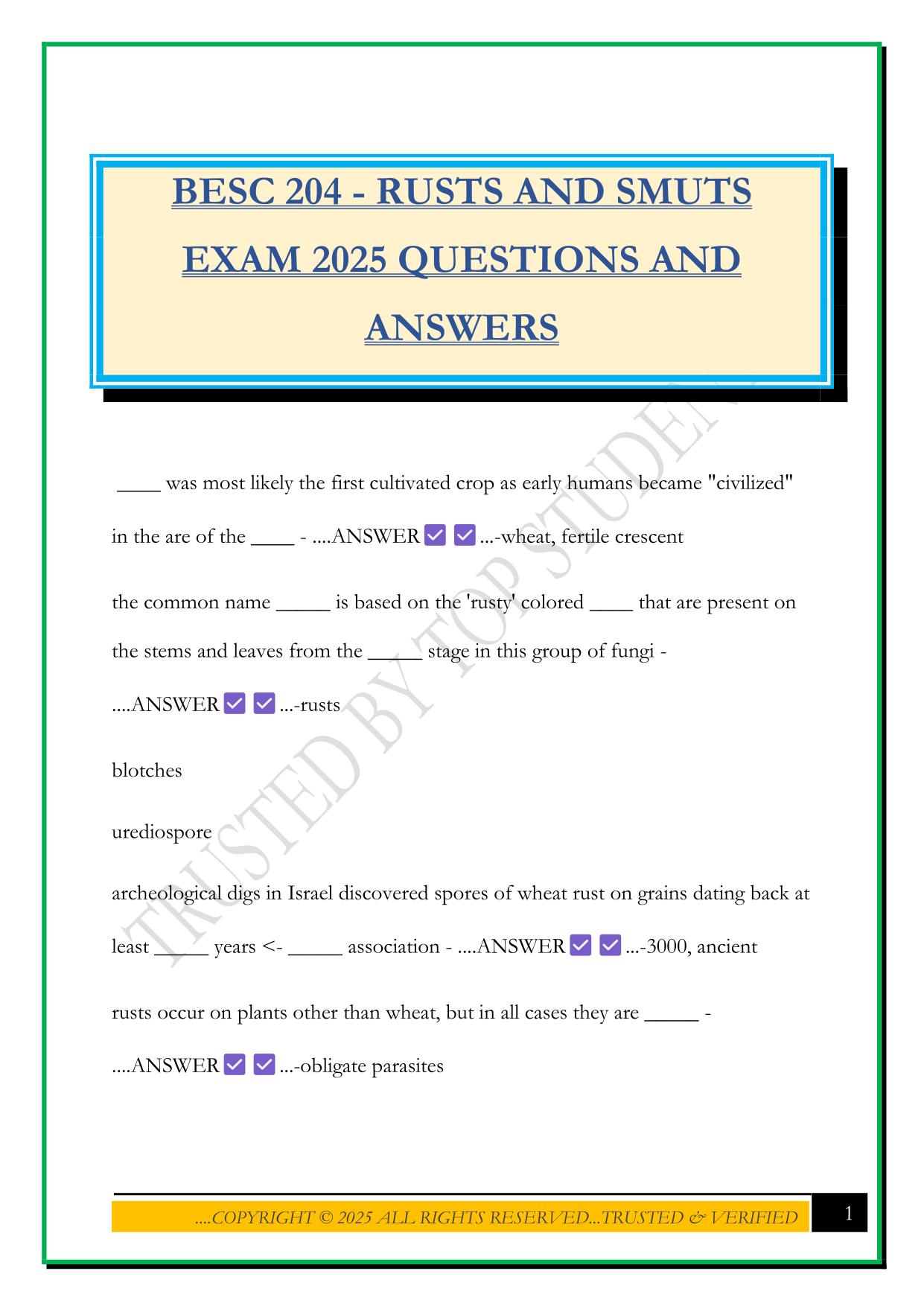 BESC 204 - RUSTS AND SMUTS EXAM 2025 QUESTIONS AND ANSWERS