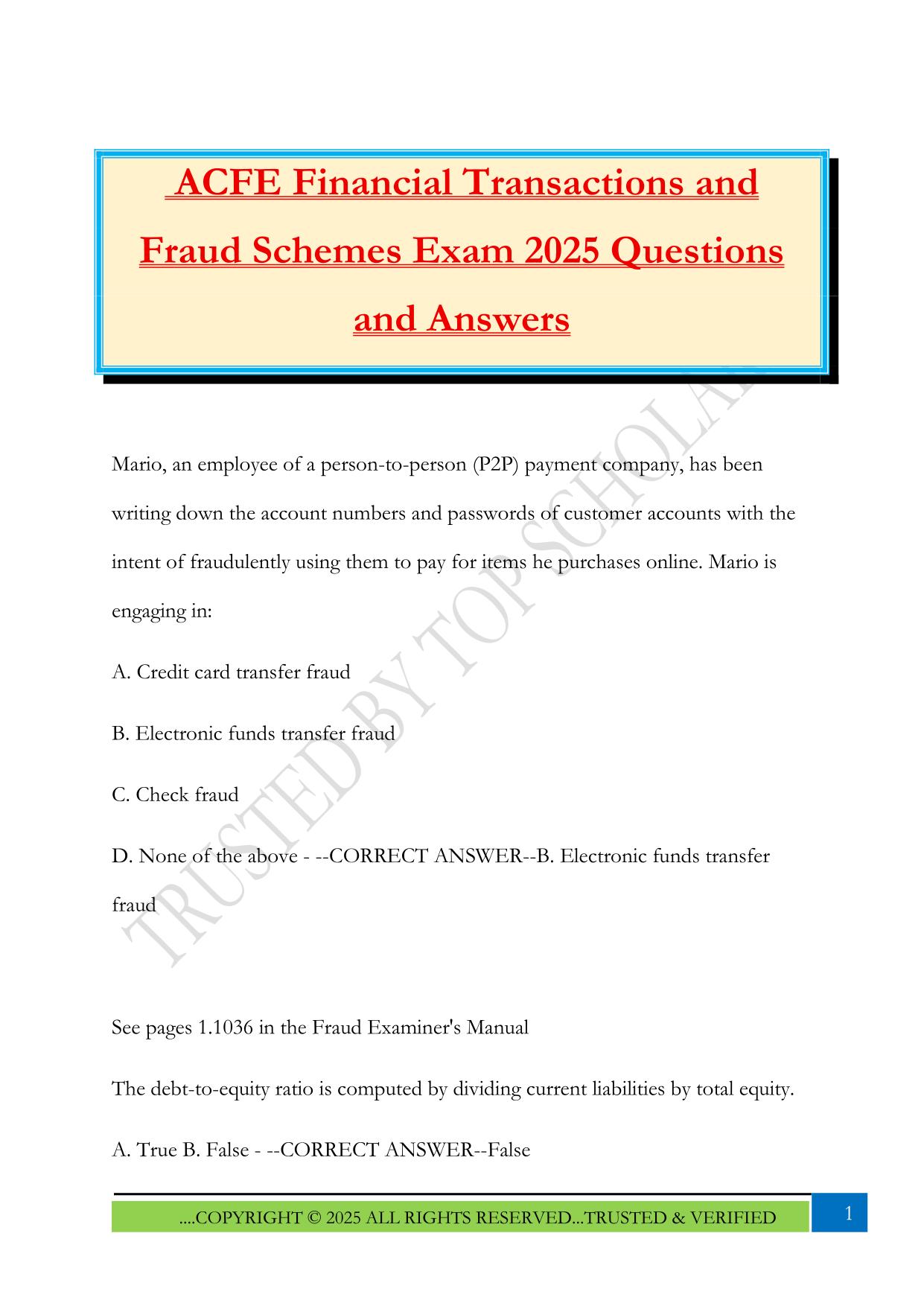 ACFE Financial Transactions and Fraud Schemes Exam 2025 Questions and Answers
