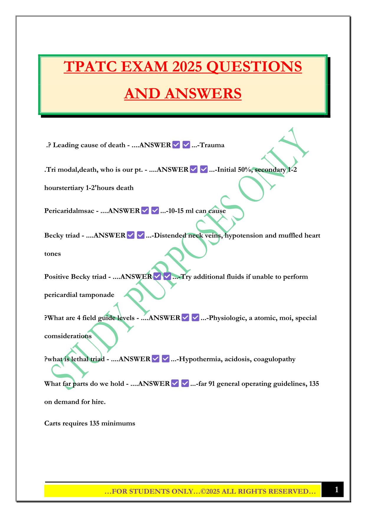 TPATC EXAM 2025 QUESTIONS AND ANSWERS