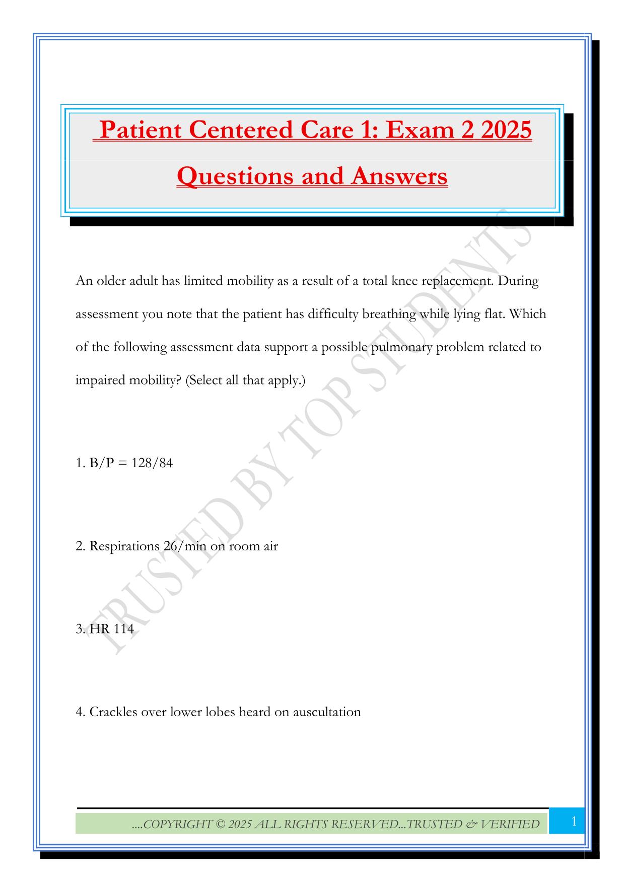 Patient Centered Care 1: Exam 2 2025 Questions and Answers
