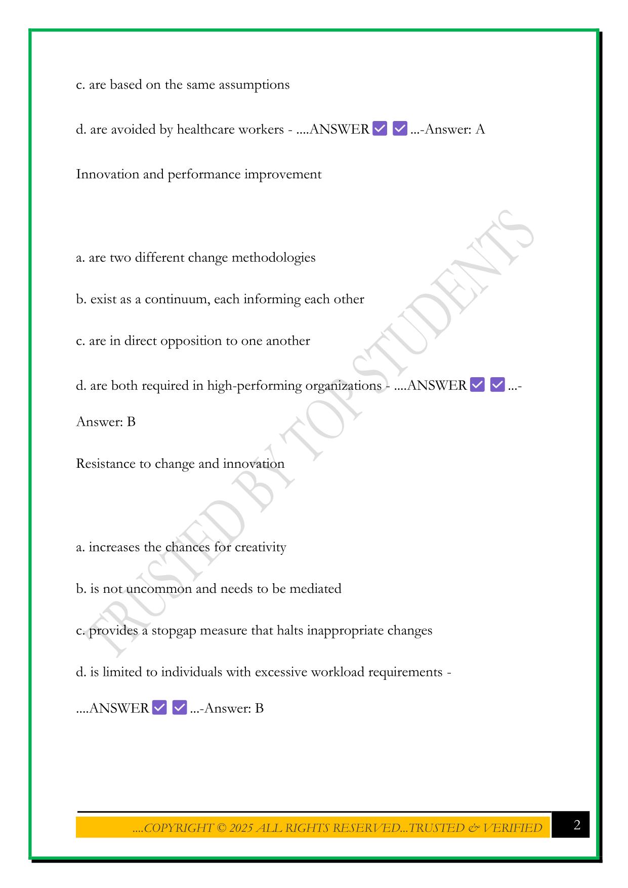 NURSING LEADERSHIP EXAM 1-CH 1, 2, 3, 5, 9, 12 2025 QUESTIONS AND ANSWERS
