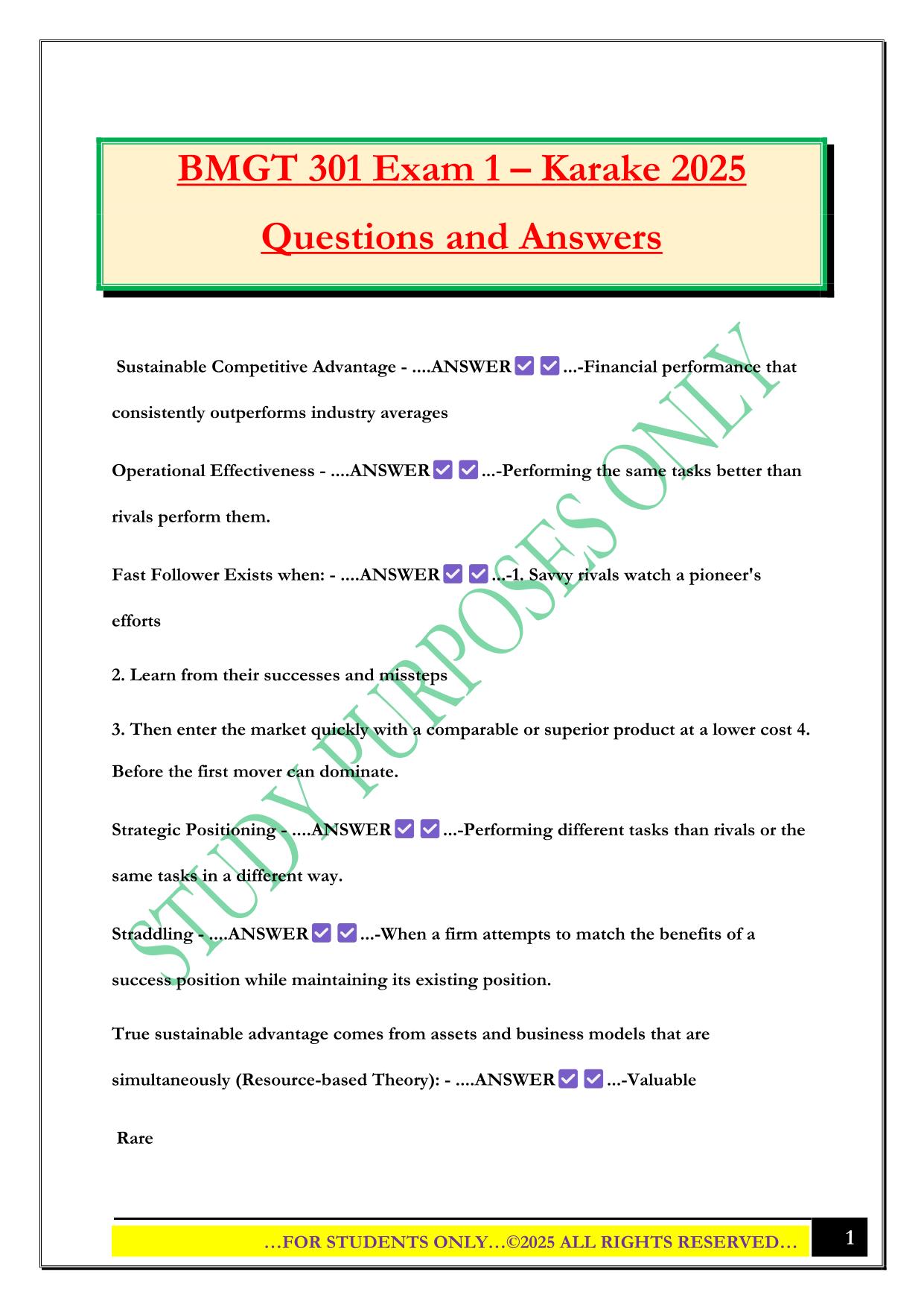 BMGT 301 Exam 1 – Karake 2025 Questions and Answers