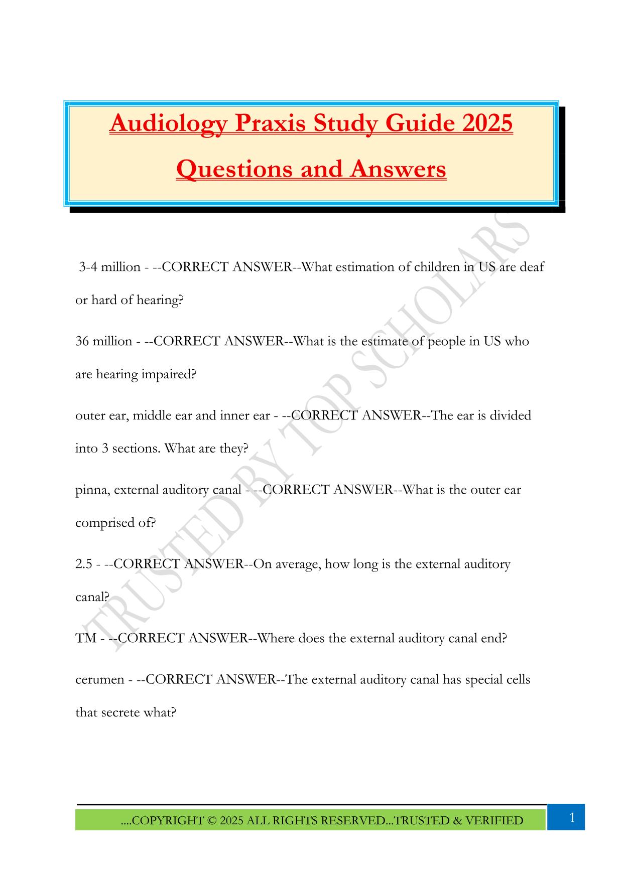 Audiology Praxis Study Guide 2025 Questions and Answers
