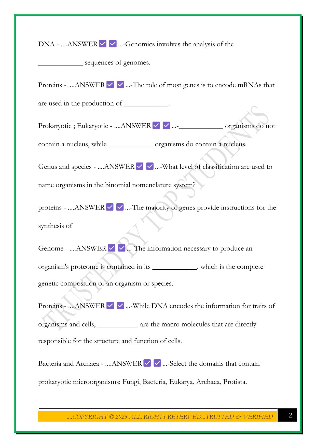 UNCW BIO 201 EXAM 1 2025 QUESTIONS AND ANSWERS