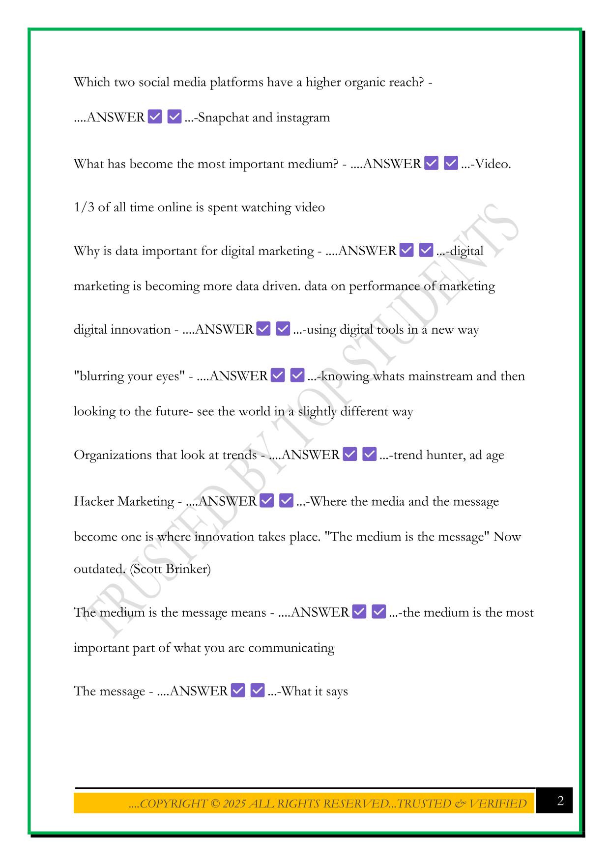 DIGITAL AND SOCIAL MEDIA MARKETING MIDTERM EXAM 2025 QUESTIONS AND ANSWERS