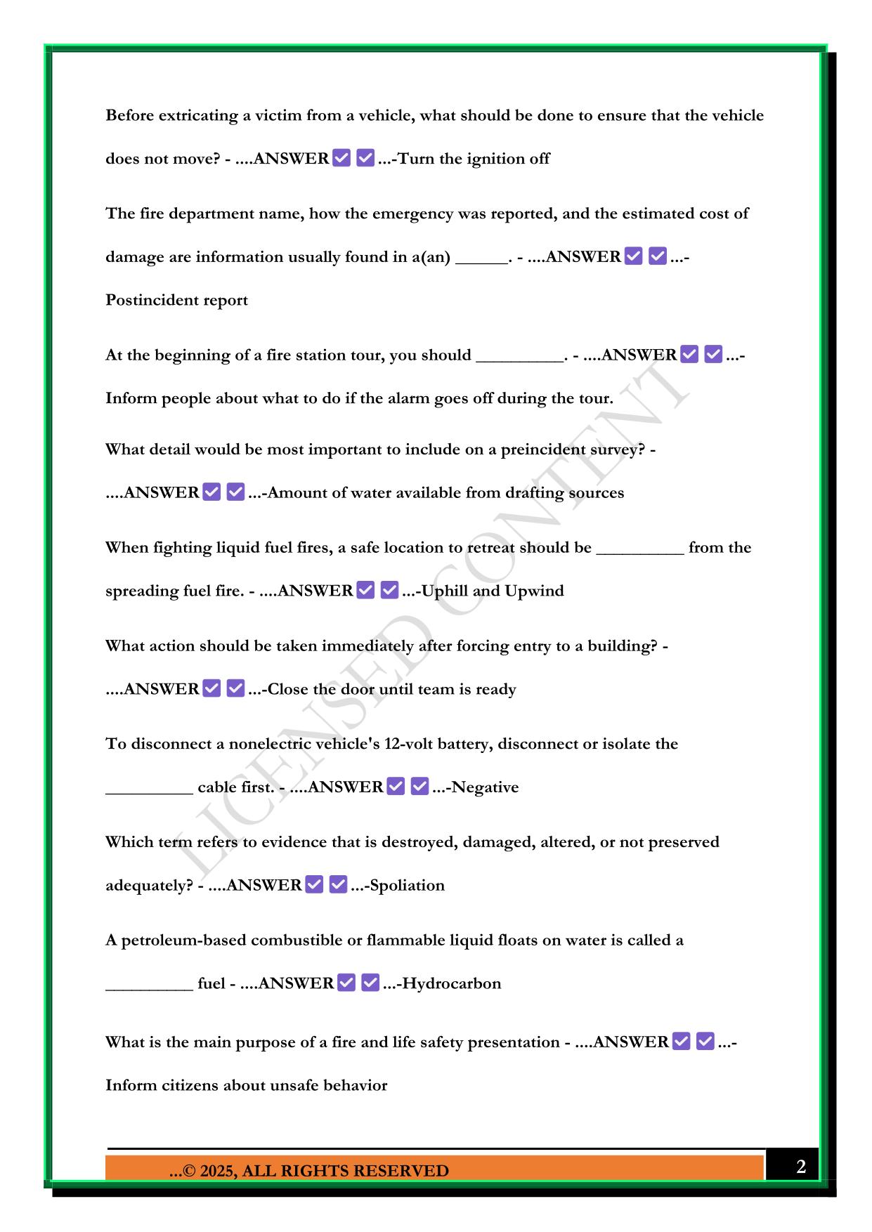 FIREFIGHTER 2 FINAL EXAM 2025 QUESTIONS AND ANSWERS