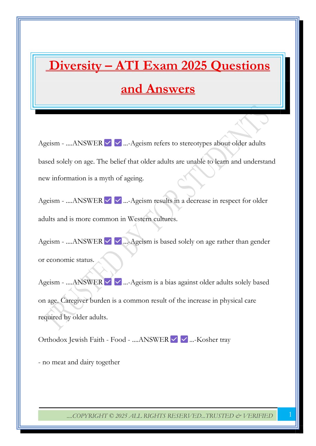 Diversity – ATI Exam 2025 Questions and Answers