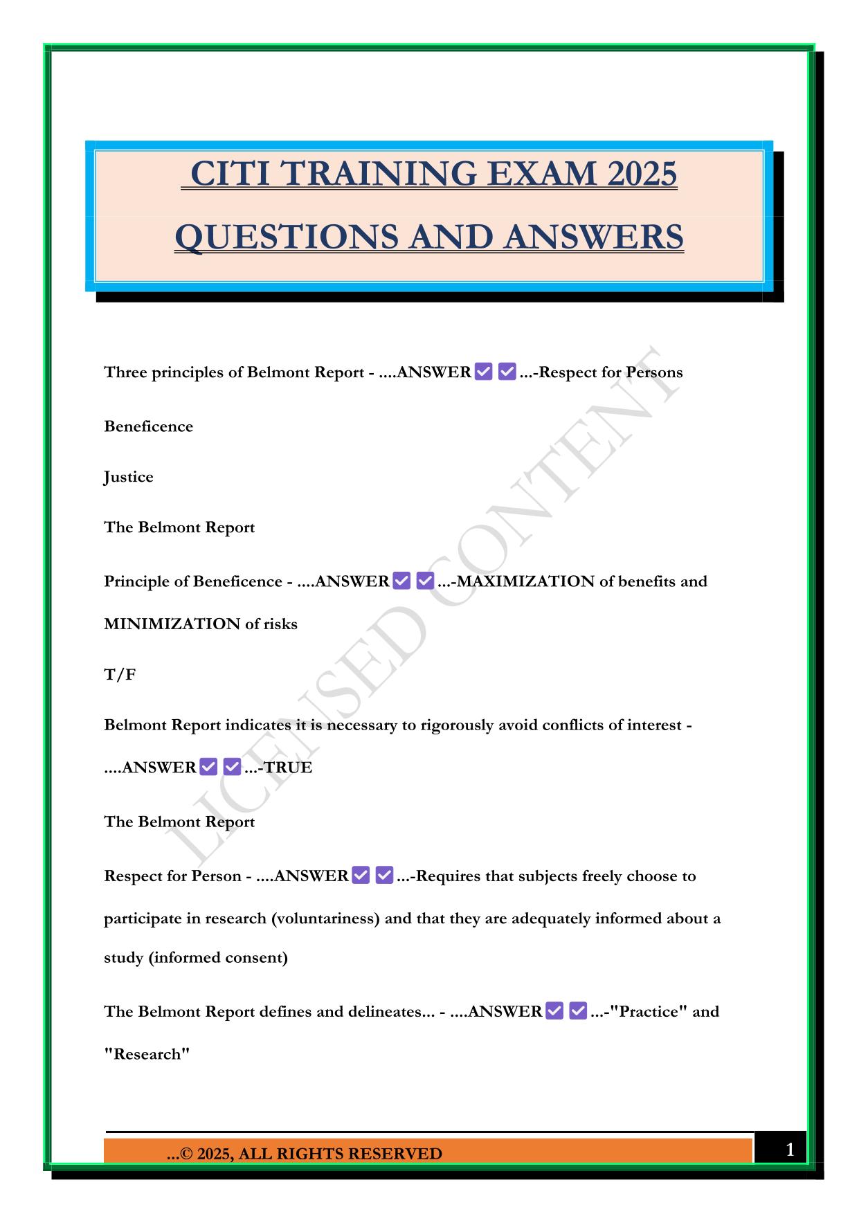 CITI TRAINING EXAM 2025 QUESTIONS AND ANSWERS
