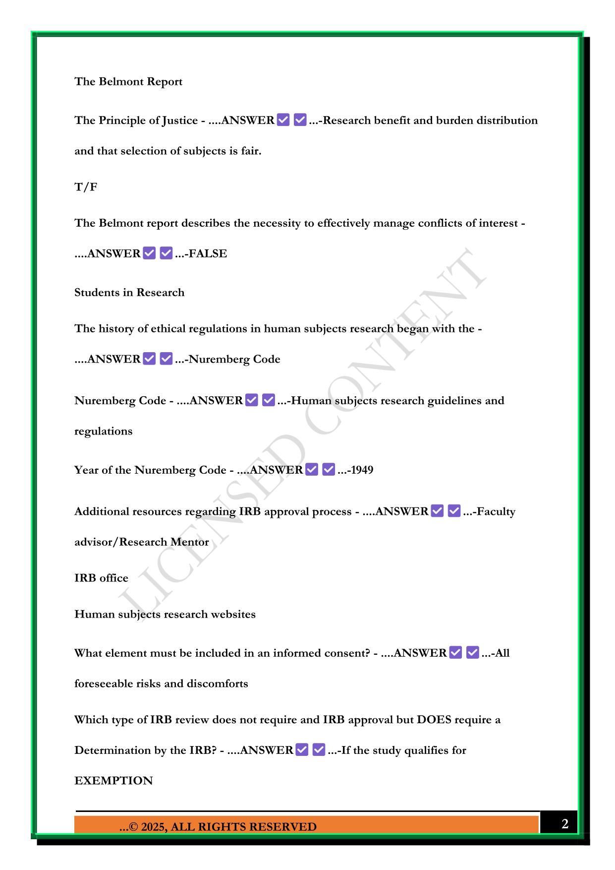 CITI TRAINING EXAM 2025 QUESTIONS AND ANSWERS