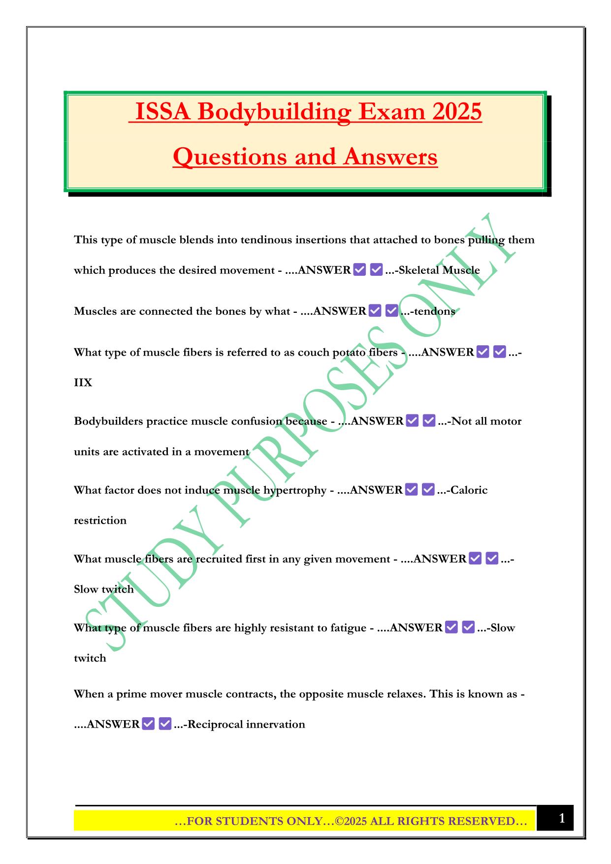 ISSA Bodybuilding Exam 2025 Questions and Answers