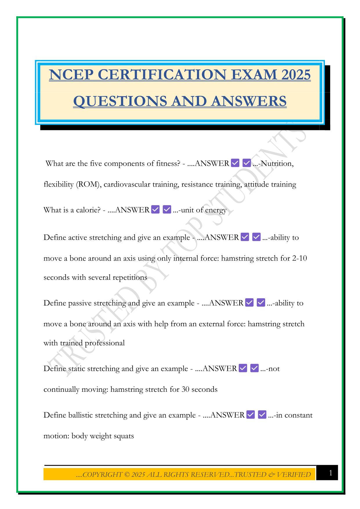 NCEP CERTIFICATION EXAM 2025 QUESTIONS AND ANSWERS
