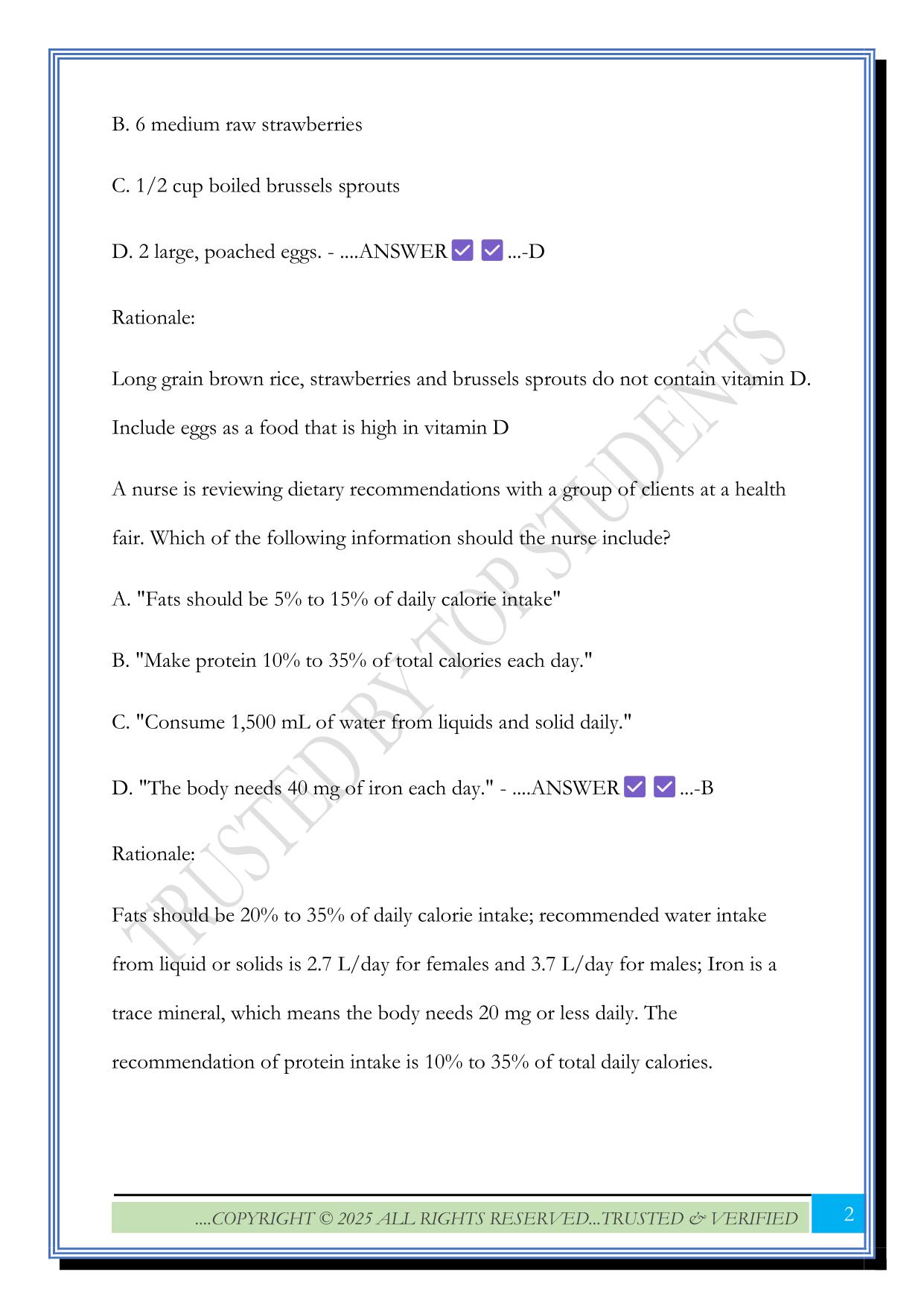 Nutrition ATI Exam 2025 Questions and Answers