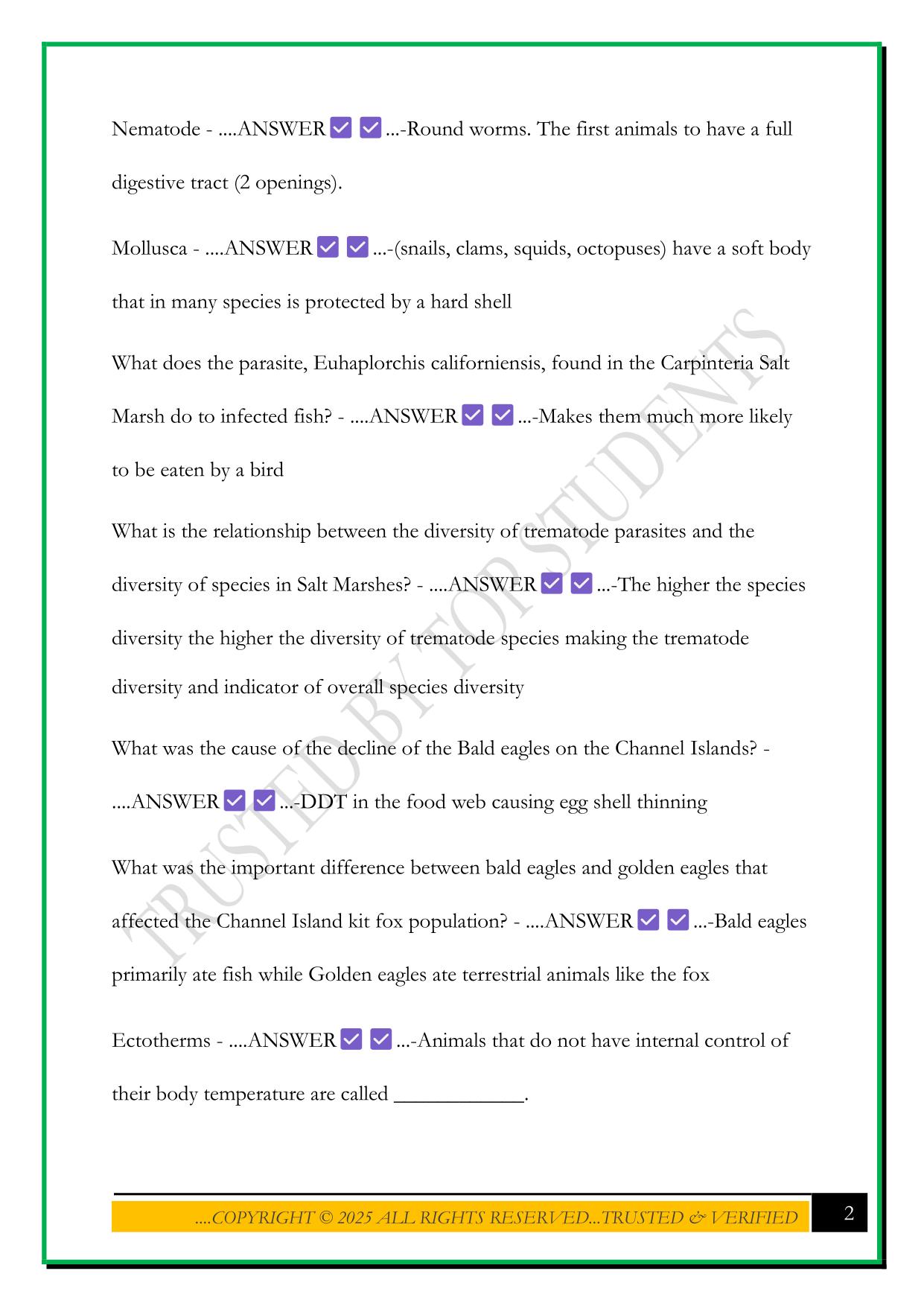 BIO 100 EXAM 3 2025 QUESTIONS AND ANSWERS