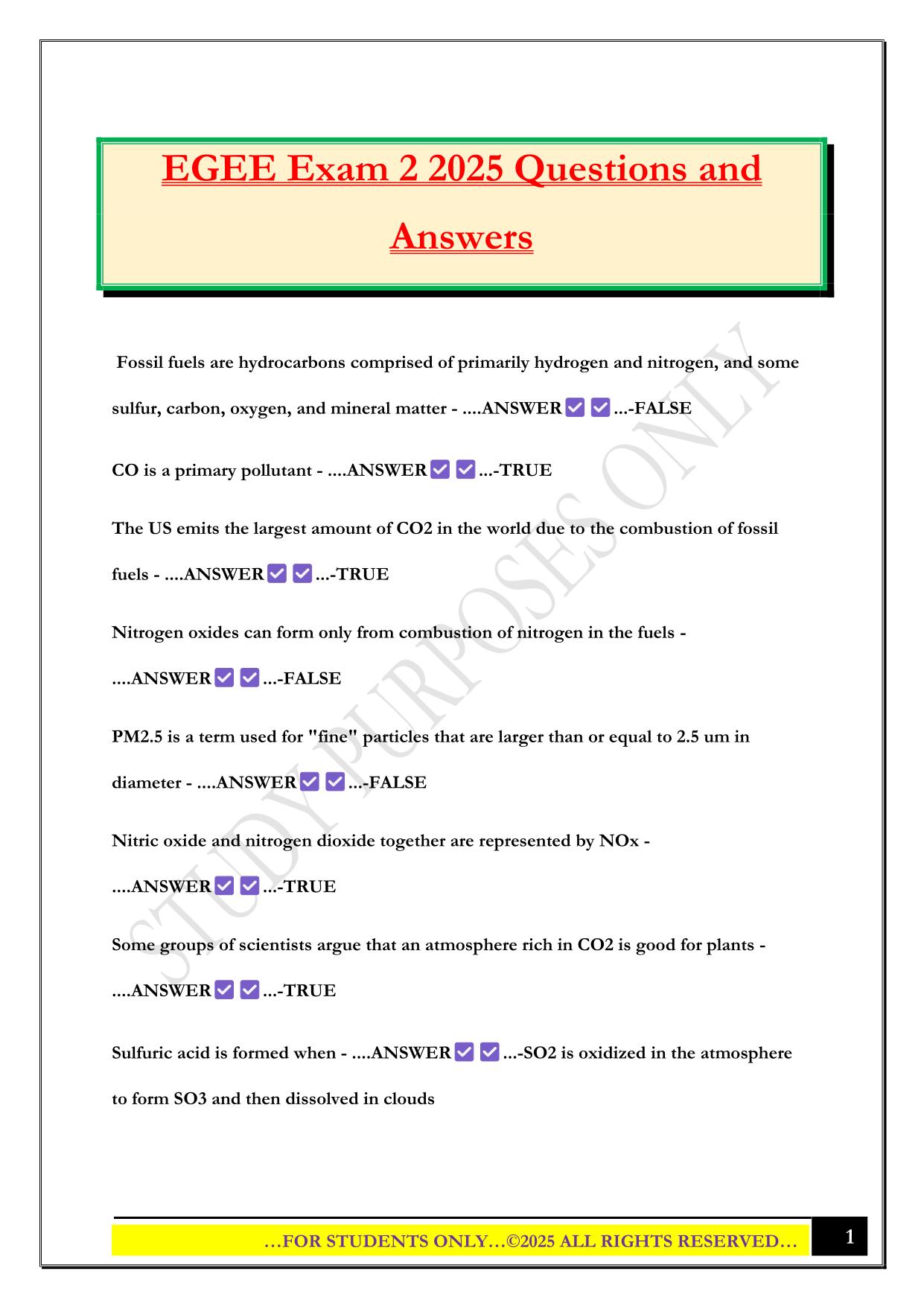 EGEE Exam 2 2025 Questions and Answers