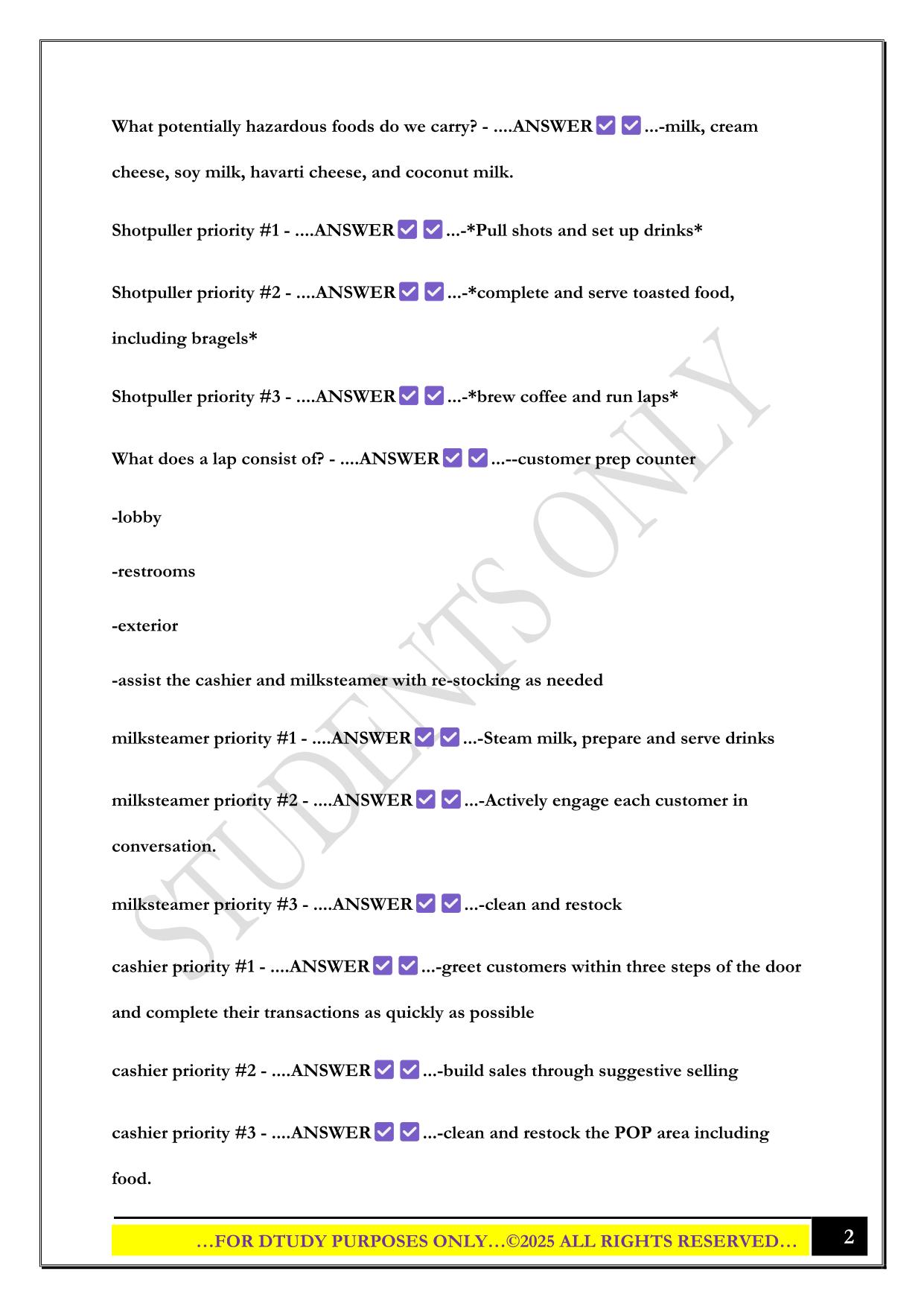 BIGGBY BARISTA TRAINING EXAM 2025 QUESTIONS AND ANSWERS