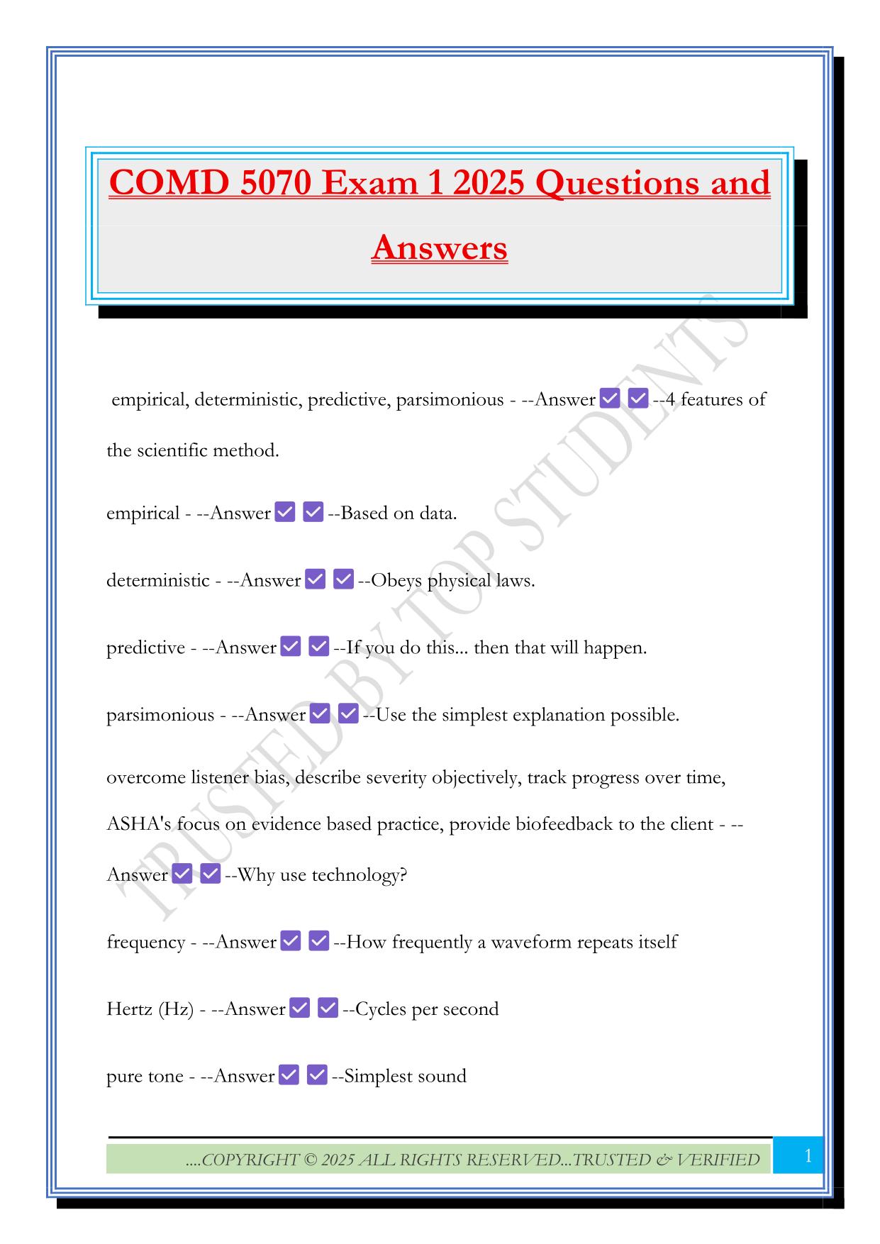 COMD 5070 Exam 1 2025 Questions and Answers