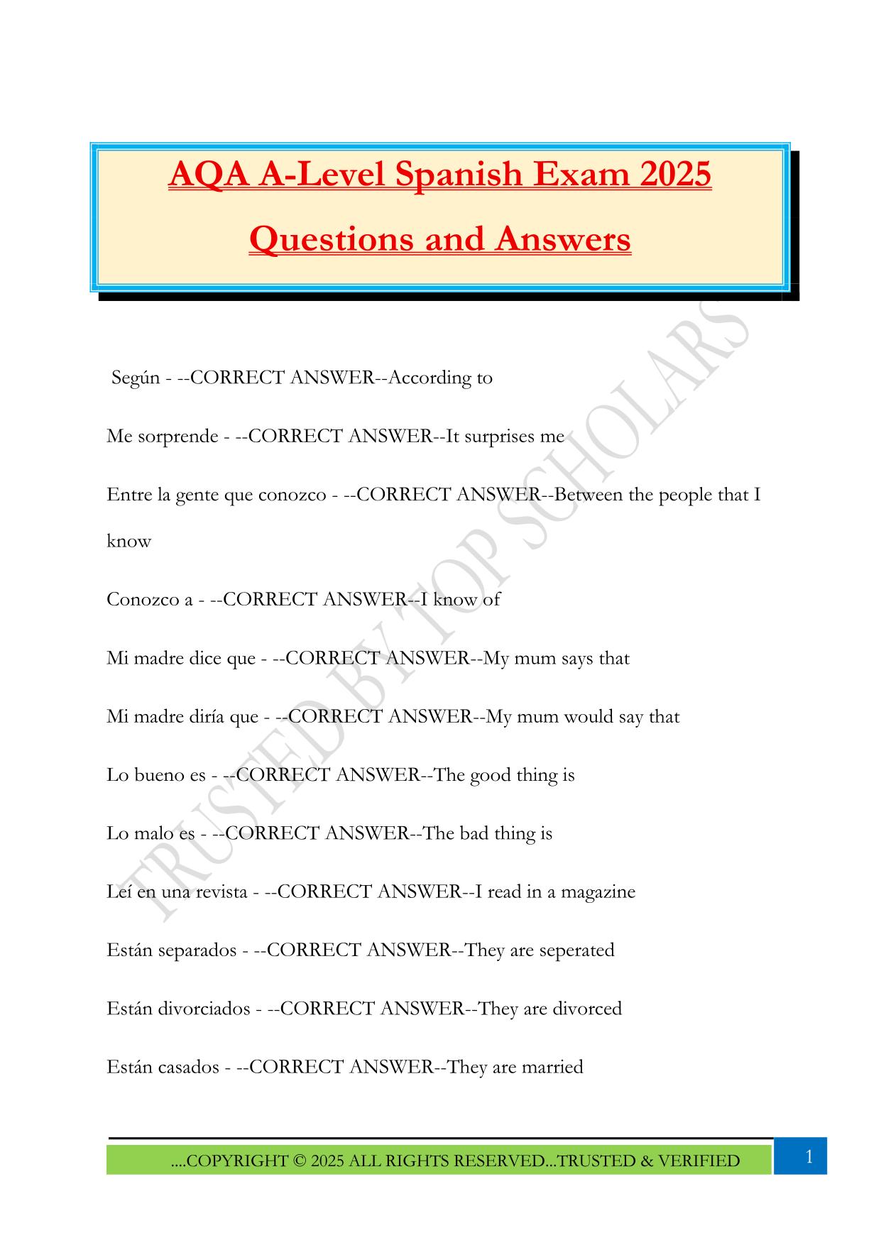AQA A-Level Spanish Exam 2025 Questions and Answers