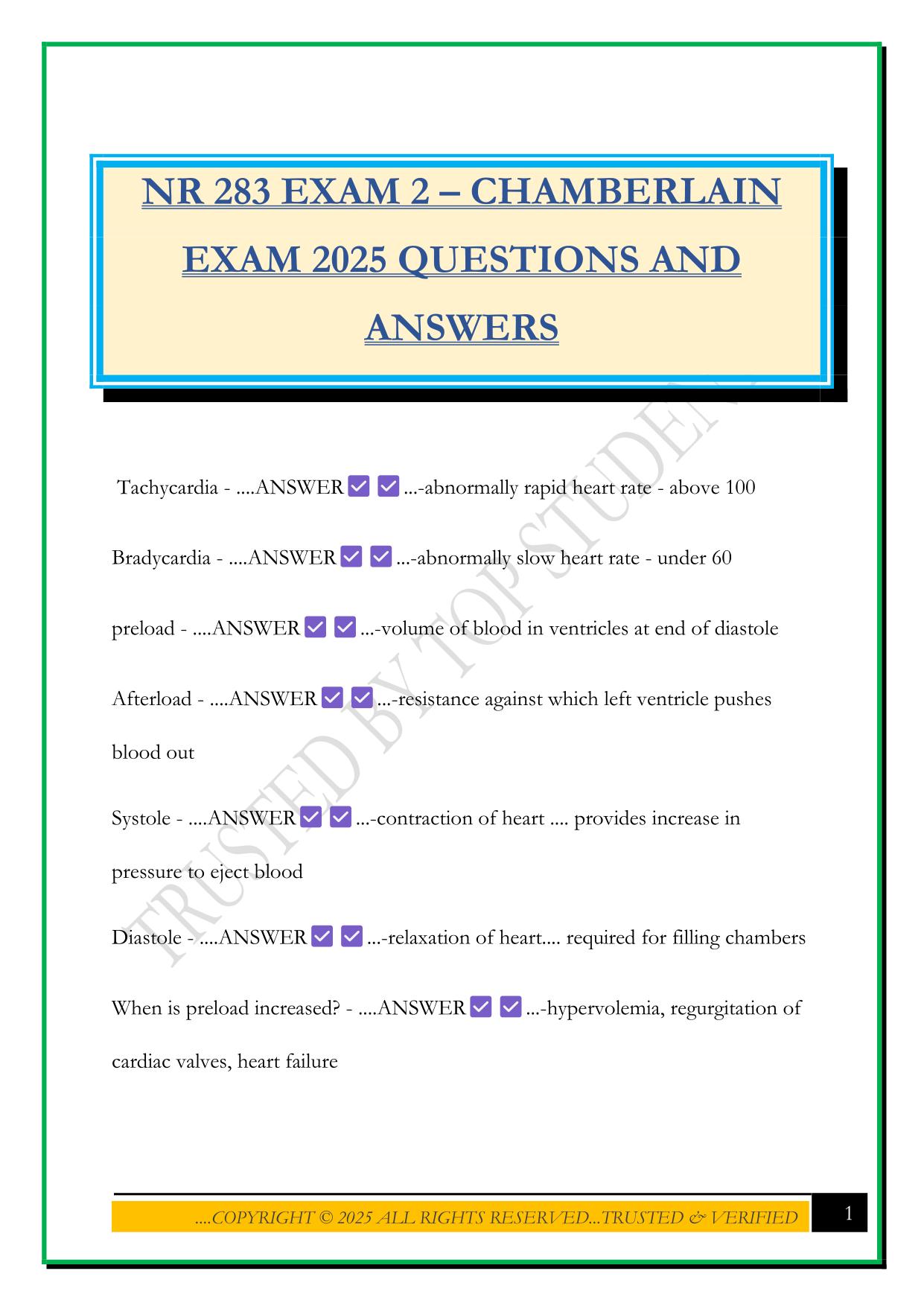 NR 283 EXAM 2 – CHAMBERLAIN EXAM 2025 QUESTIONS AND ANSWERS