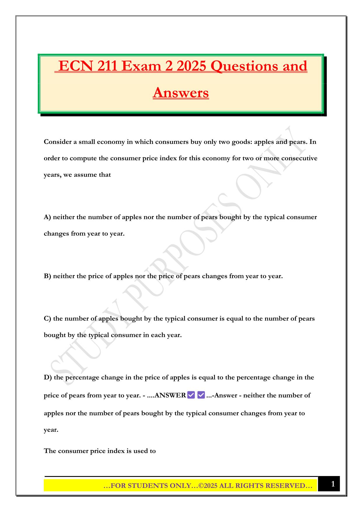 ECN 211 Exam 2 2025 Questions and Answers