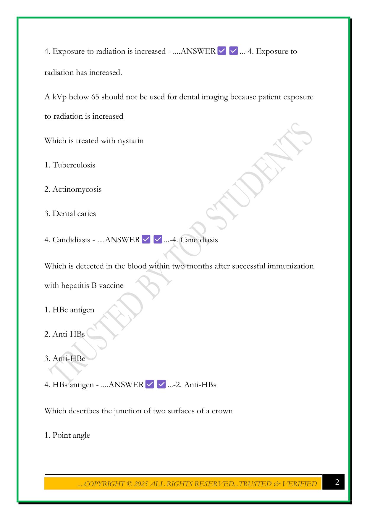 COMPREHENSIVE DENTAL HYGIENE VERSION ONE HESI EXAM 2025 QUESTIONS AND ANSWERS