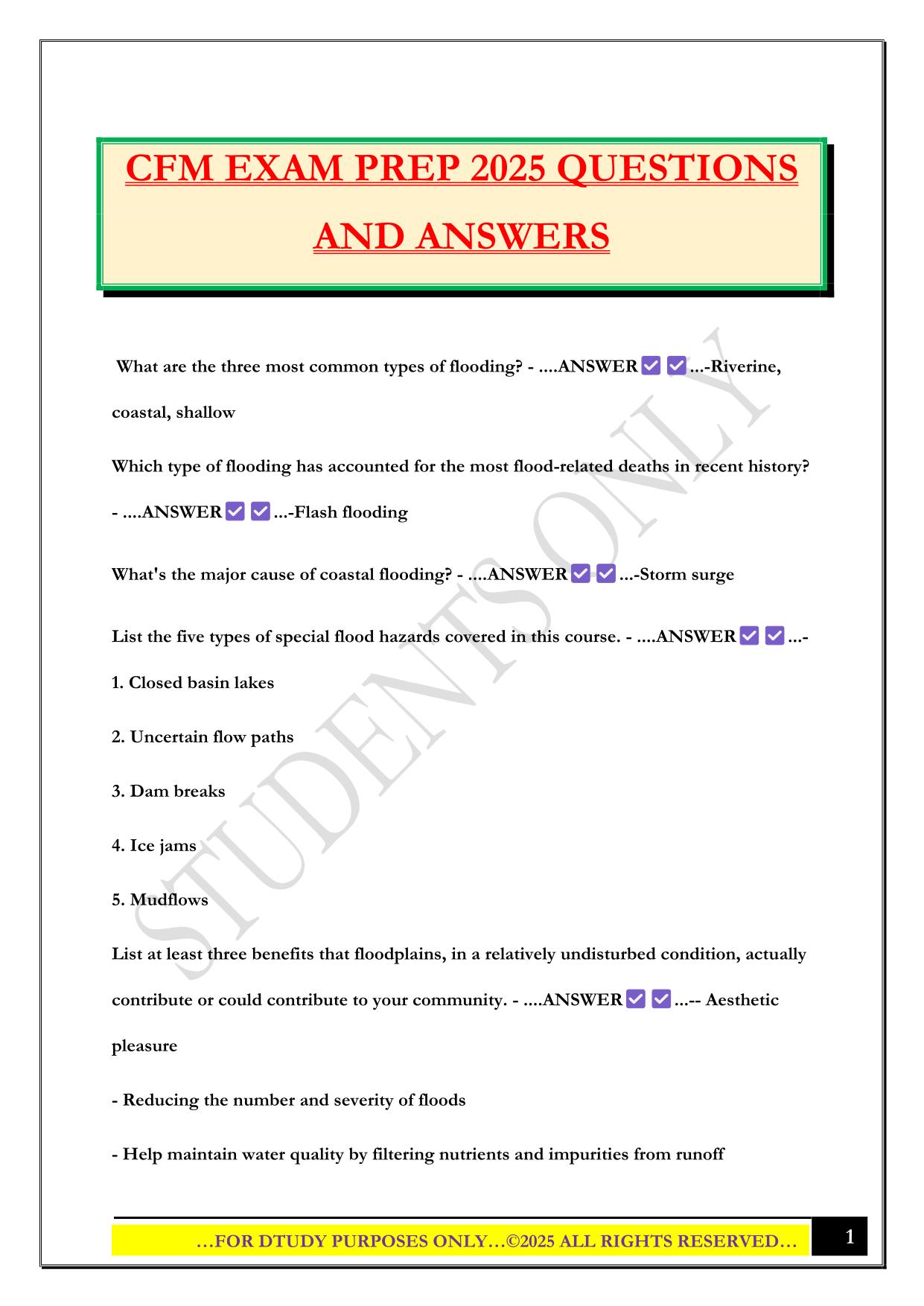 CFM EXAM PREP 2025 QUESTIONS AND ANSWERS