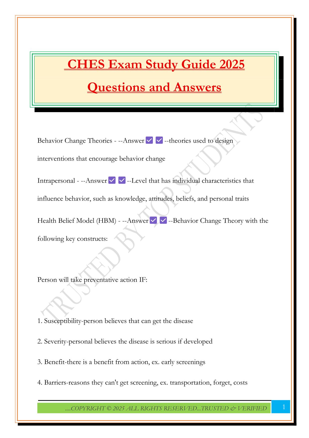 CHES Exam Study Guide 2025 Questions and Answers