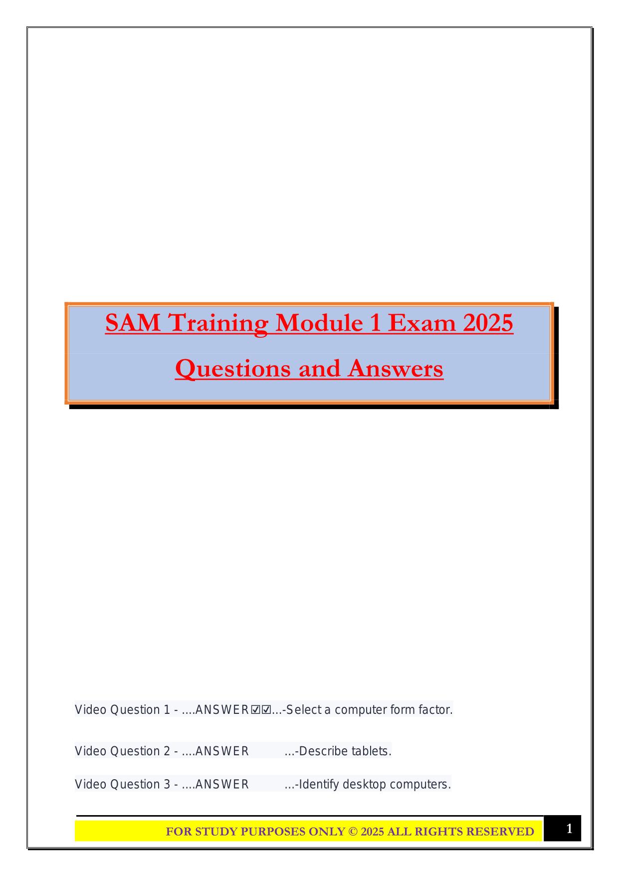 SAM Training Module 1 Exam 2025 Questions and Answers