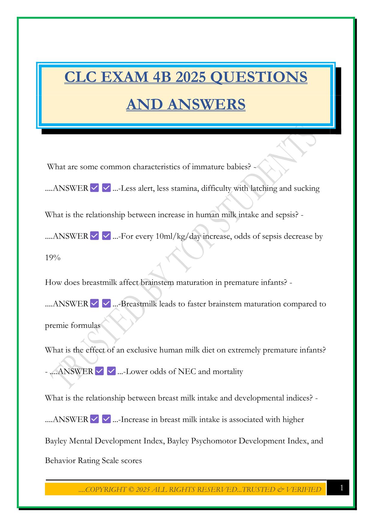 CLC EXAM 4B 2025 QUESTIONS AND ANSWERS