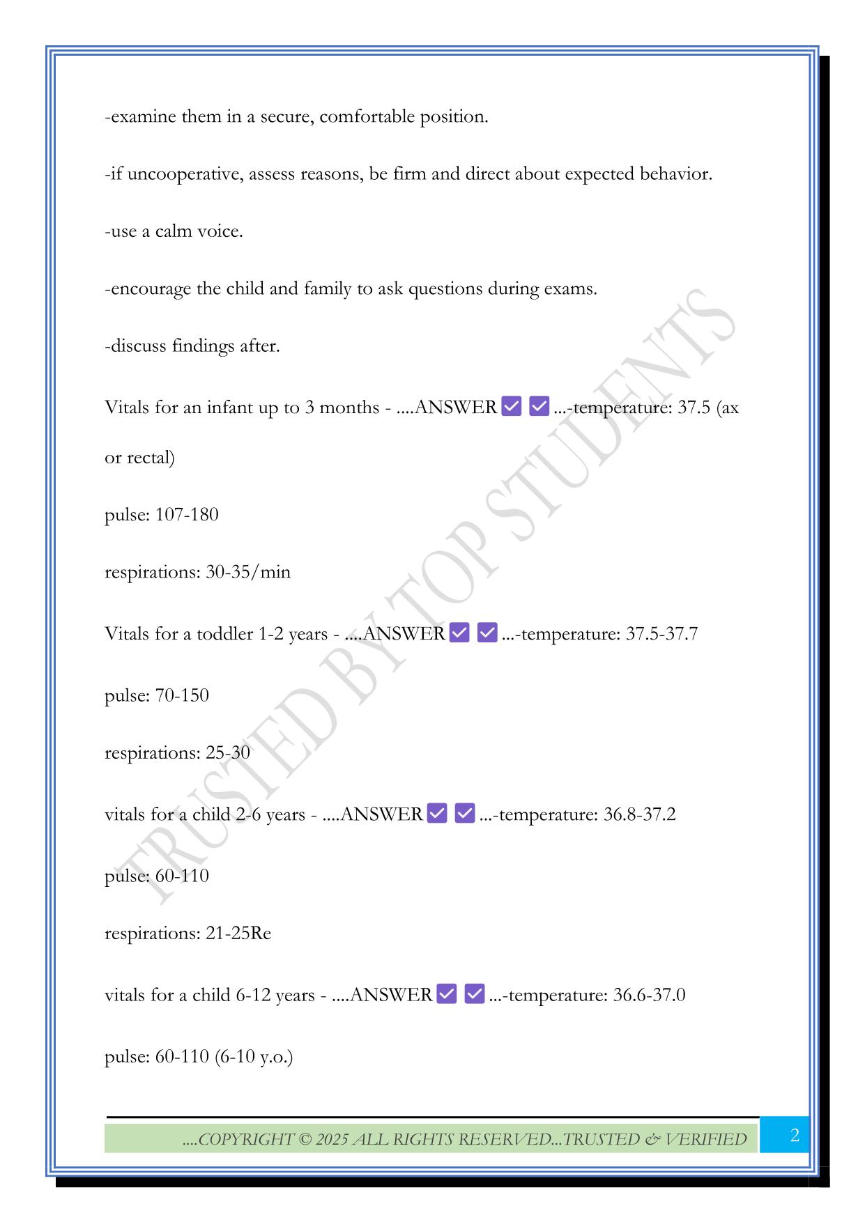 ATI nursing care of children assessment set Exam 2025 Questions and Answers