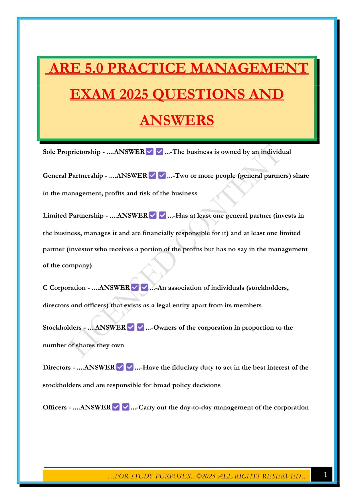 ARE 5.0 PRACTICE MANAGEMENT EXAM 2025 QUESTIONS AND ANSWERS