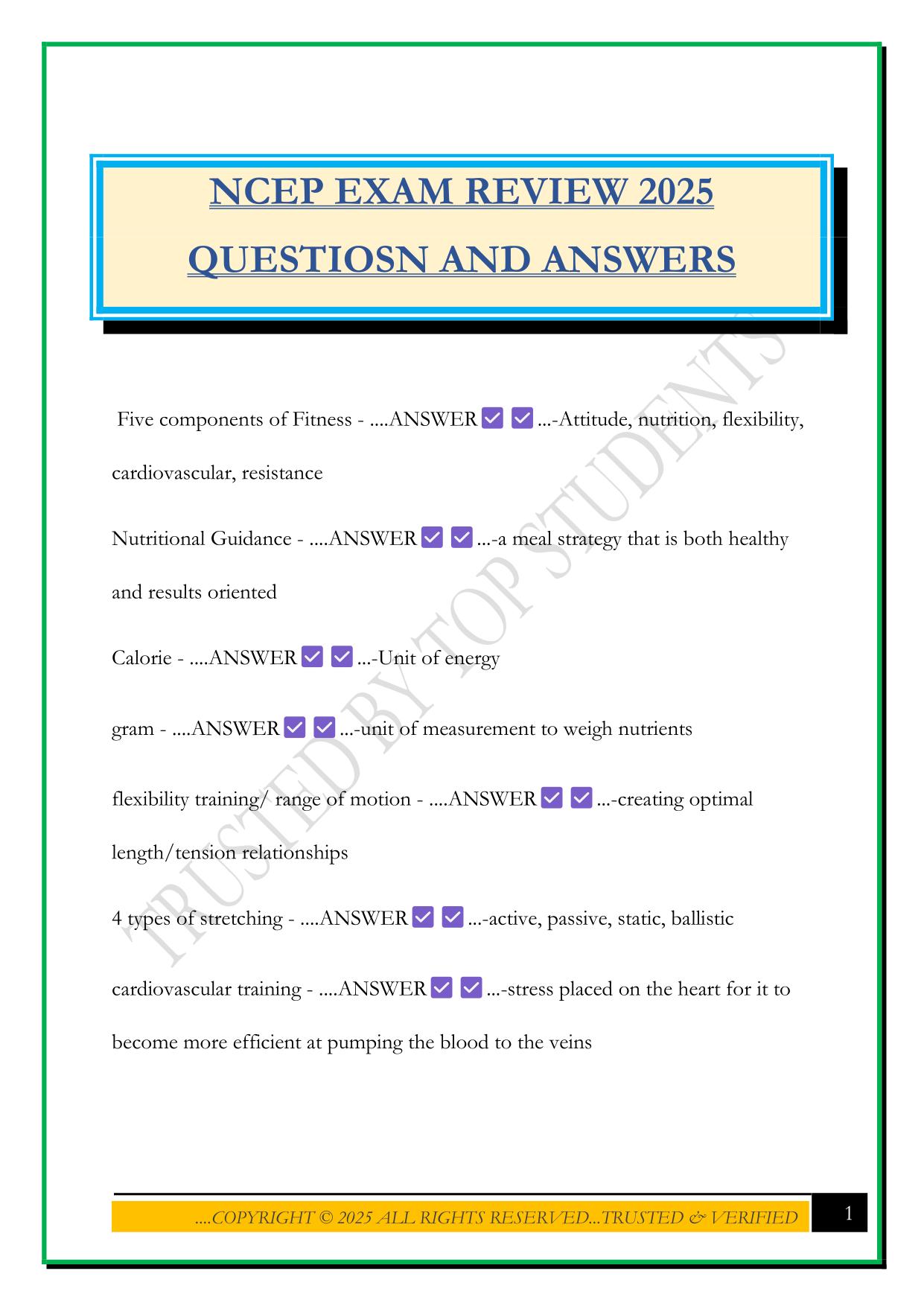 NCEP EXAM REVIEW 2025 QUESTIOSN AND ANSWERS