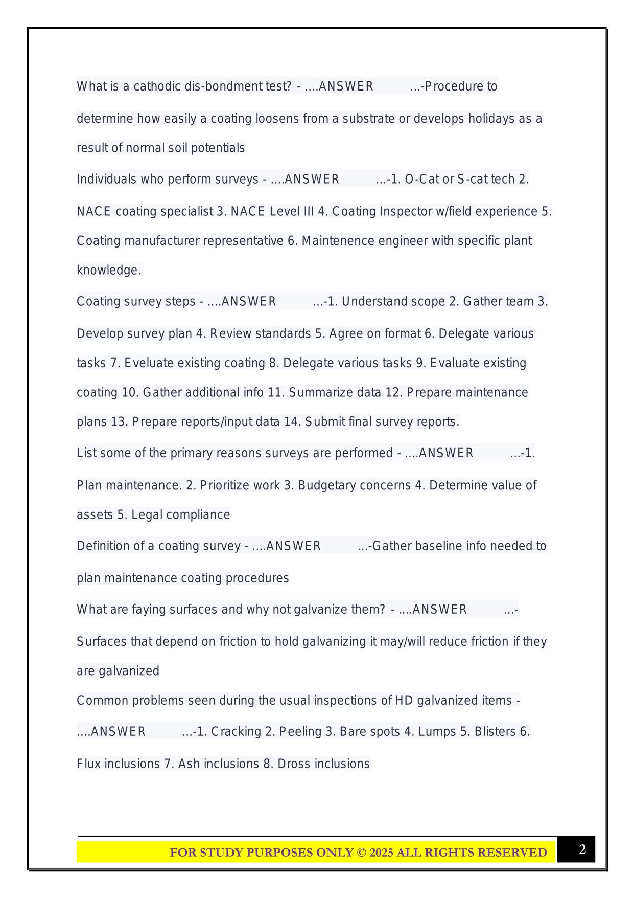 NACE CIP 2 Study Guide 2025 Questions and Answers