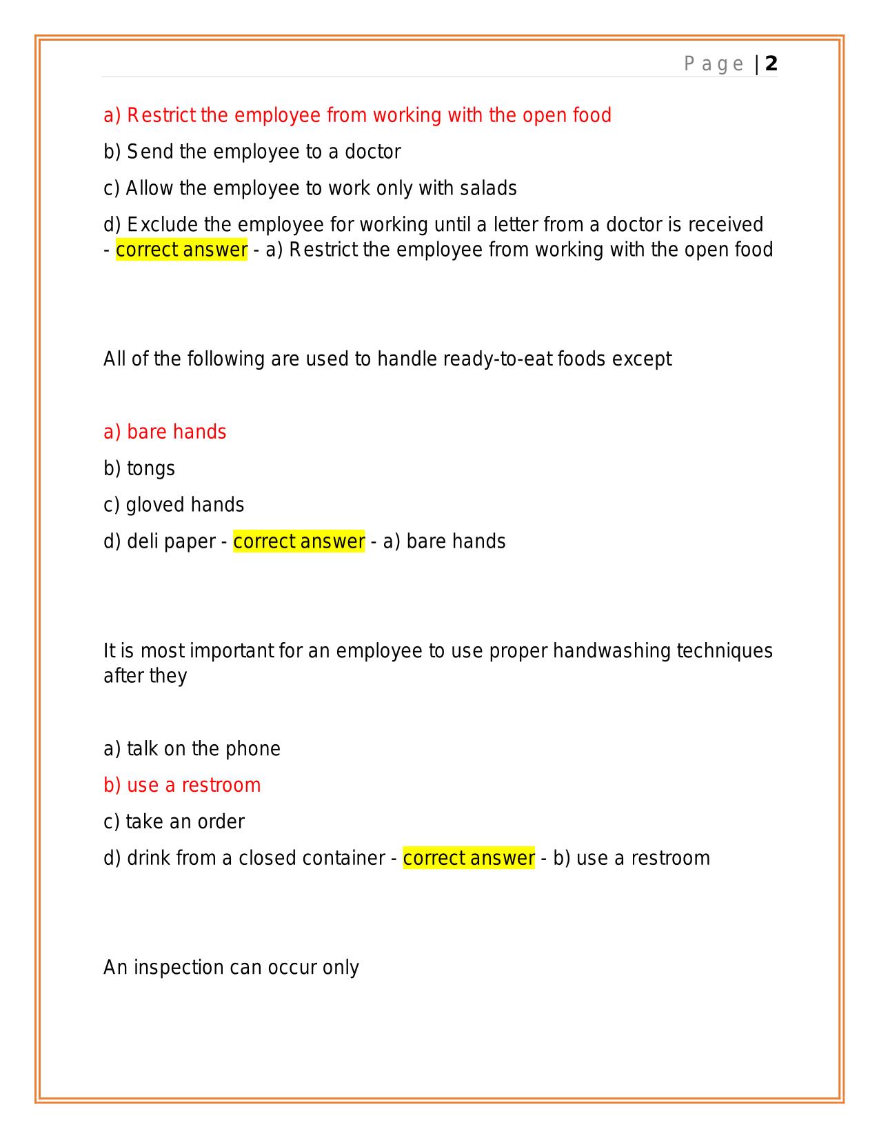 FOOD SAFETY MANAGER EXAM FINAL 2025 QUESTIONS AND ANSWERS.