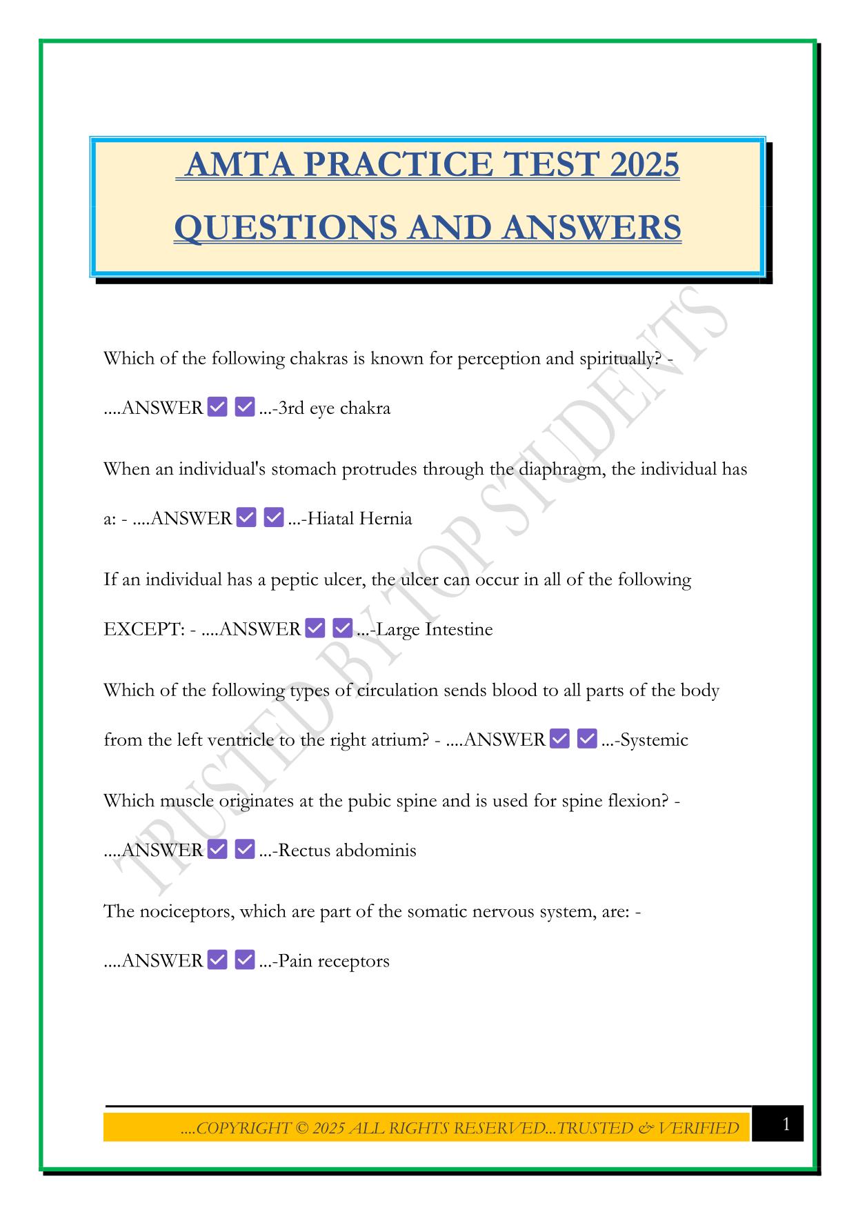 AMTA PRACTICE TEST 2025 QUESTIONS AND ANSWERS