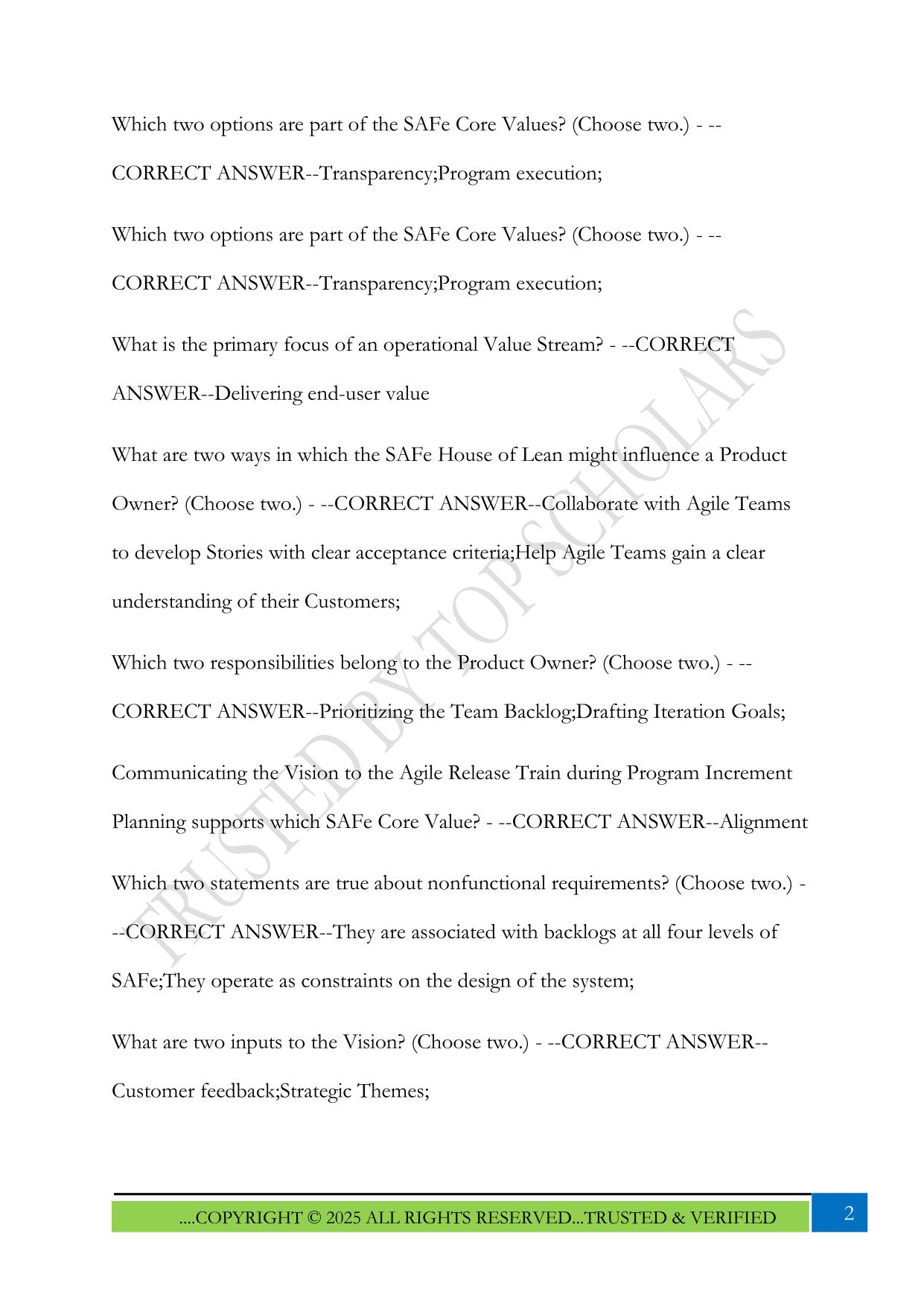 SAFe POPM Exam 2025 Questions and Answers